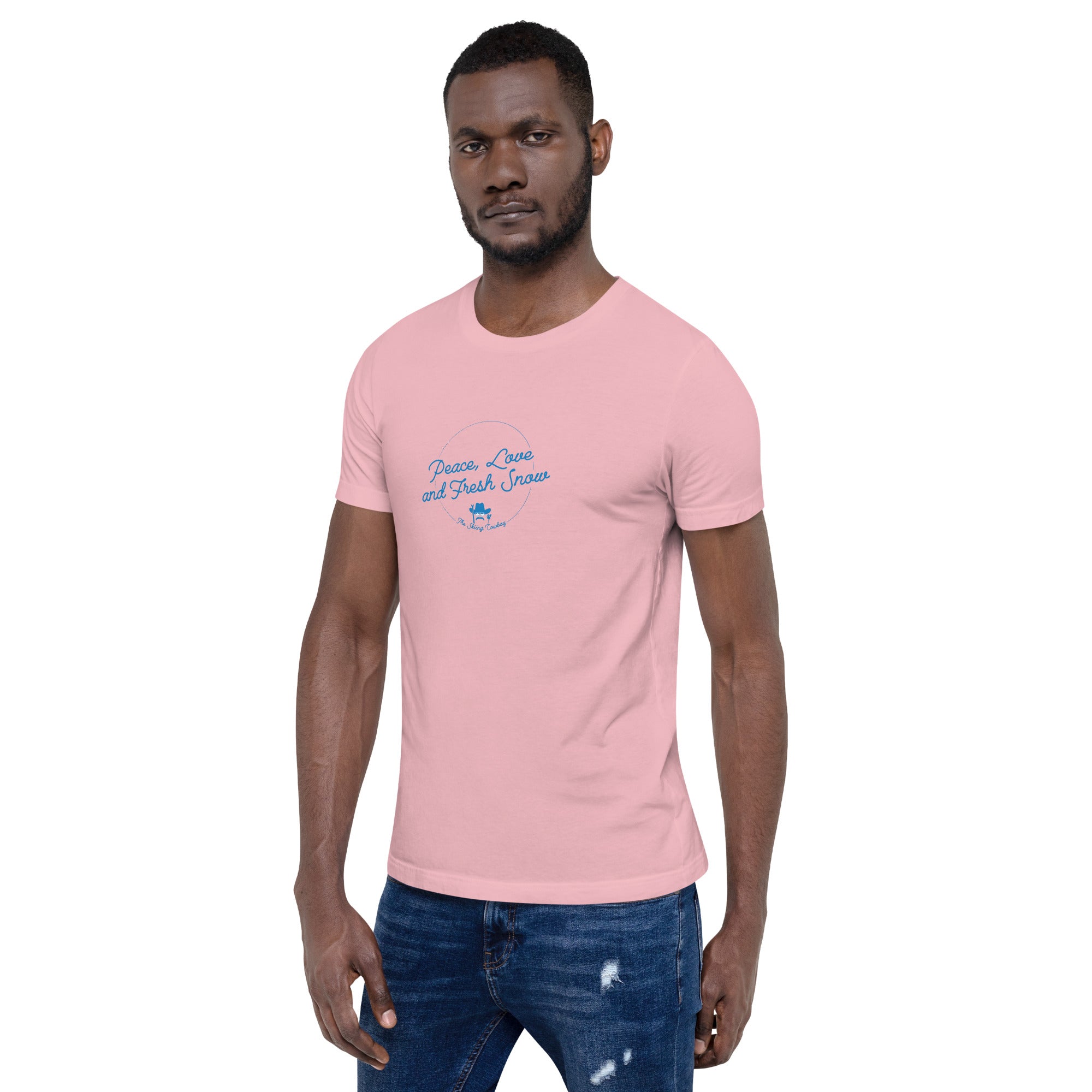 T-shirt en coton unisexe Peace, Love and Fresh Snow sur couleurs claires