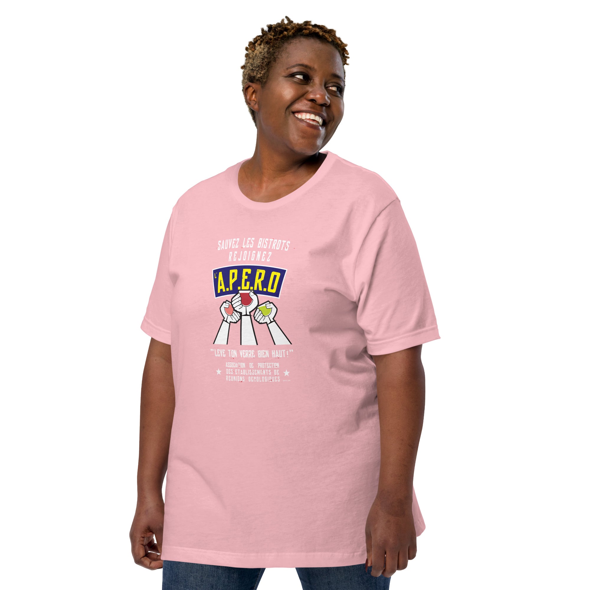 T-shirt en coton unisexe Sauvez les Bistrots, rejoignez l'Apéro sur couleurs claires