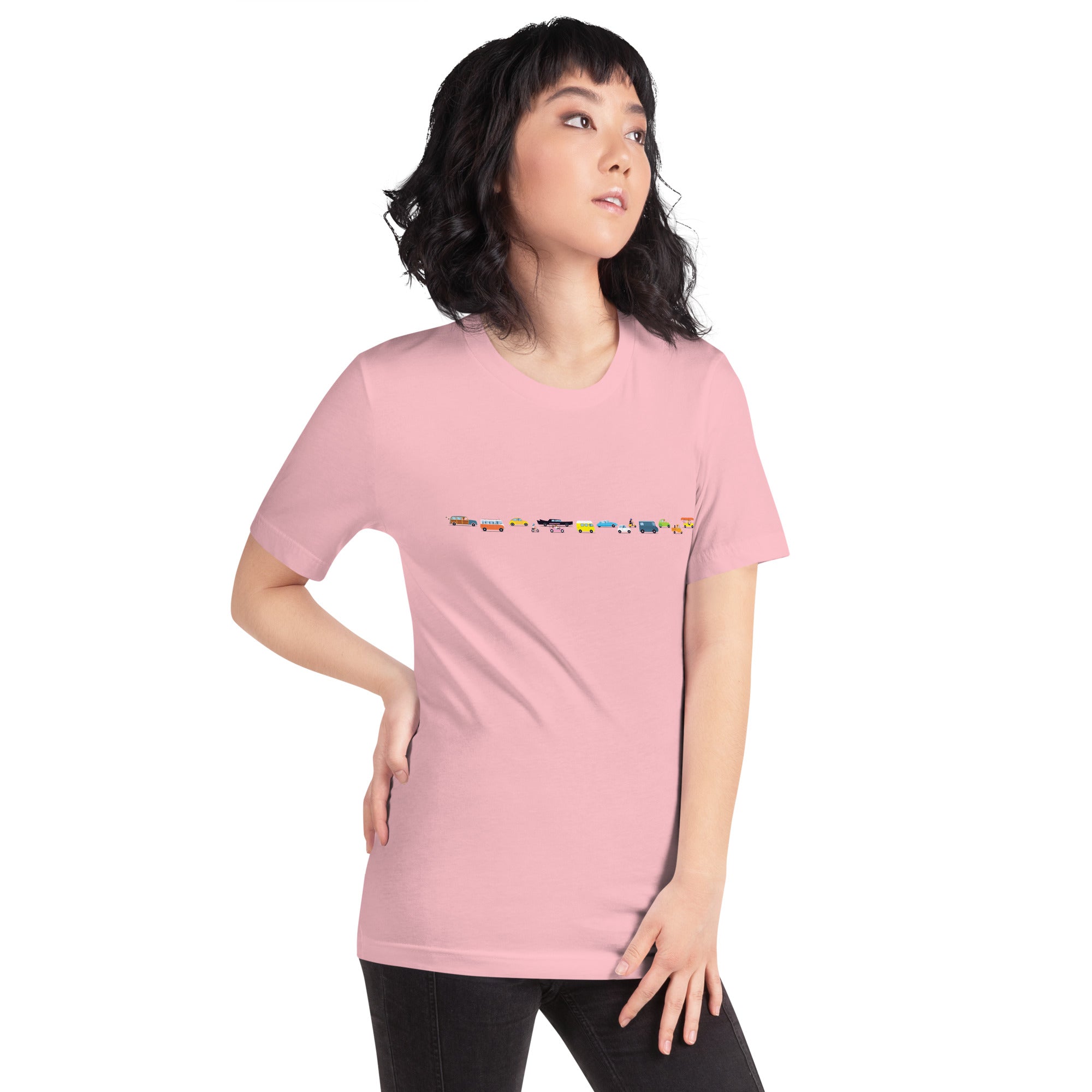 T-shirt en coton unisexe Vintage Cars Traffic Jam sur couleurs claires