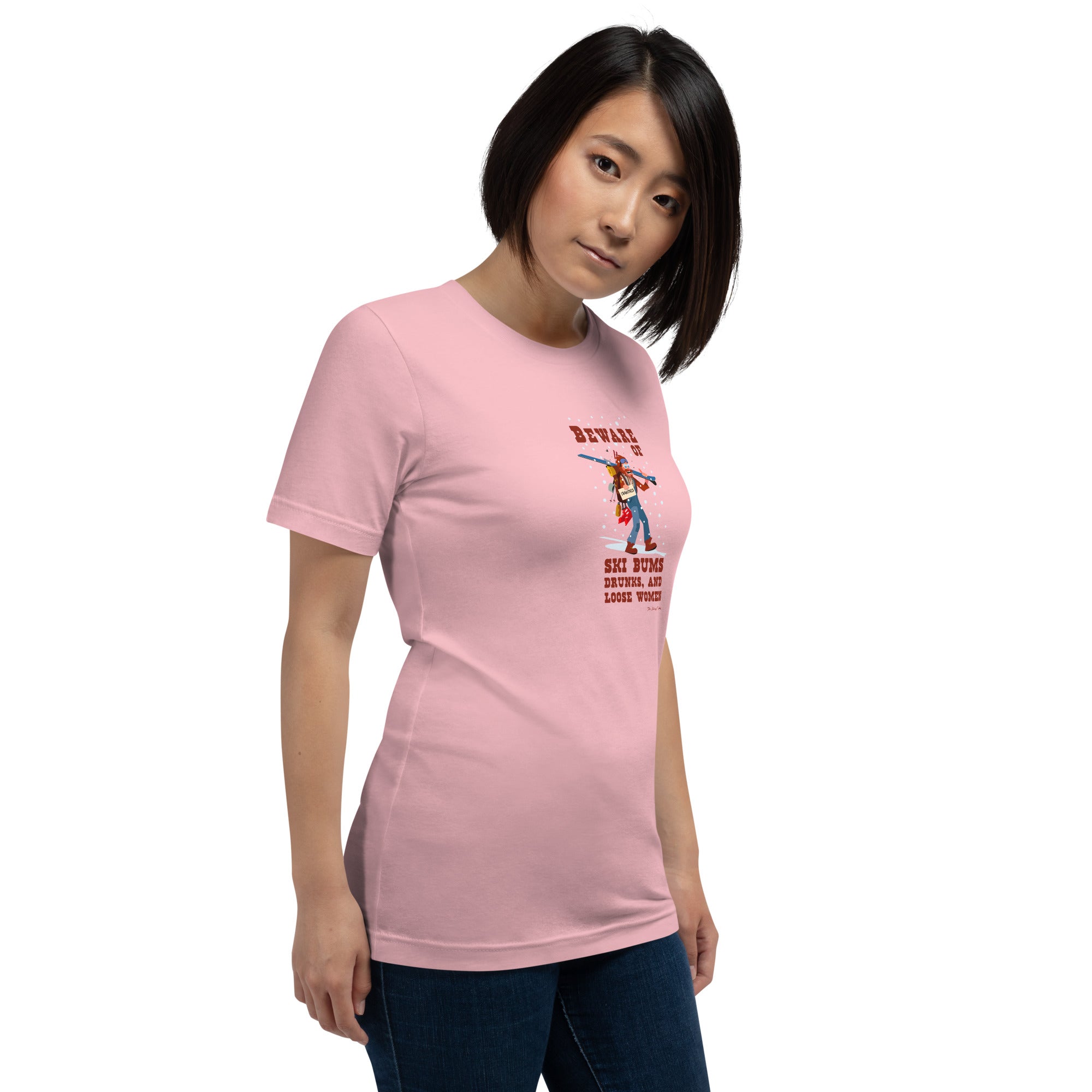 Unisex cotton t-shirt Beware of ski bums, drunks and loose women on light colors