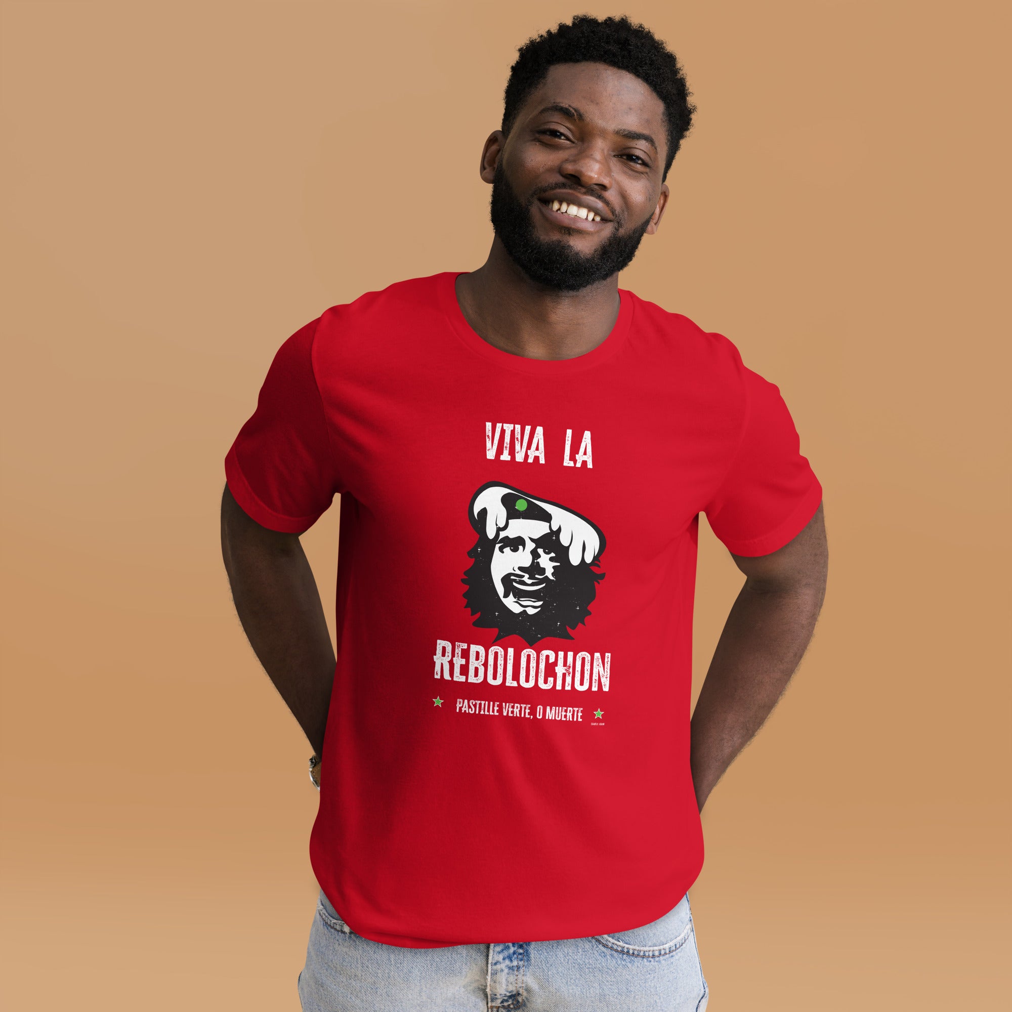 Unisex cotton t-shirt Viva la Rebolochon on bright colors