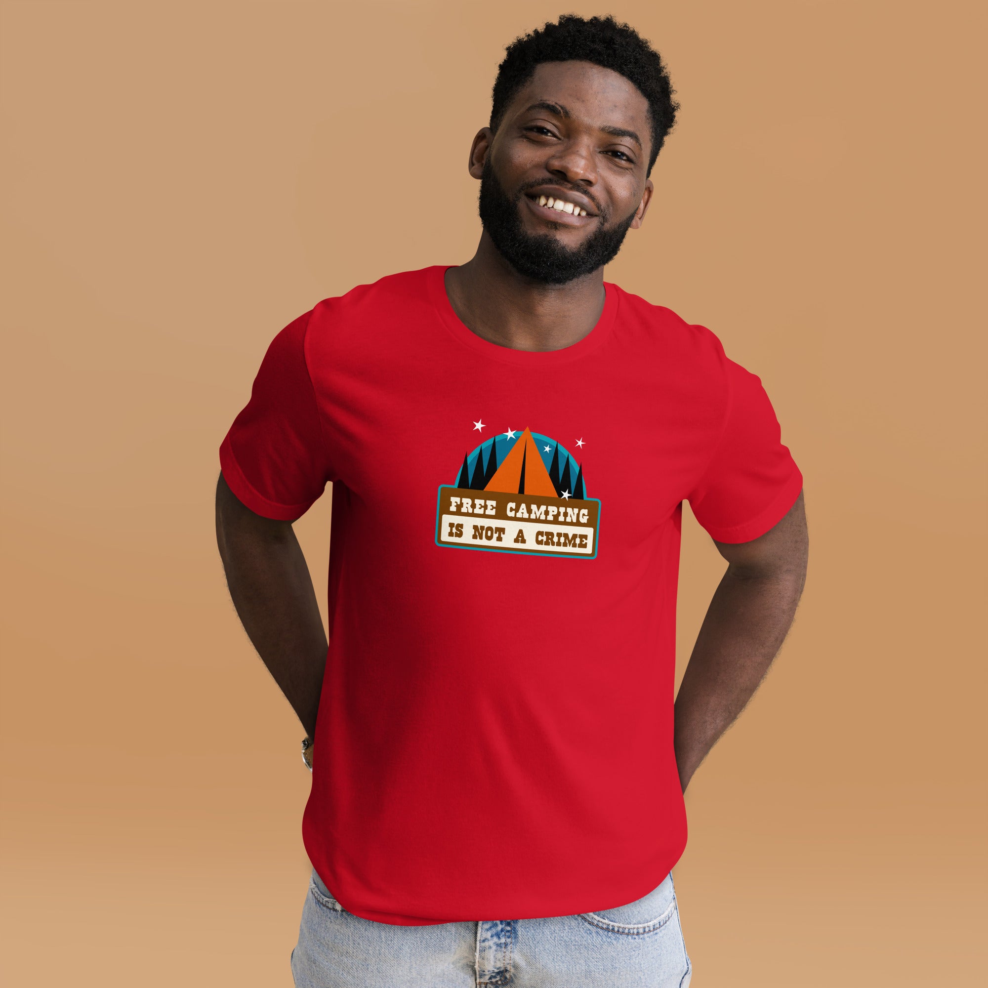 Unisex cotton t-shirt Free Camping is not a Crime on bright colors