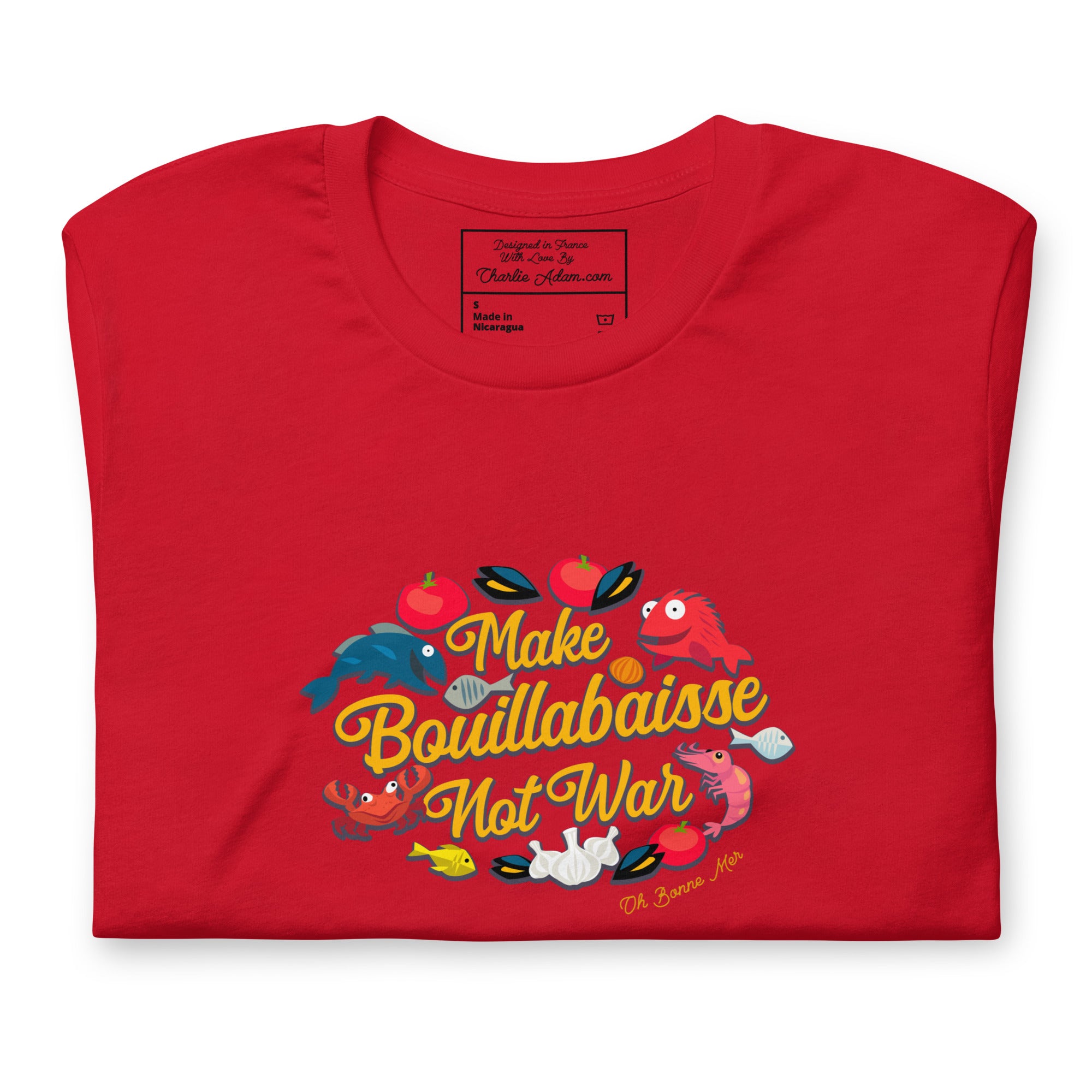 T-shirt en coton unisexe Make Bouillabaisse Not War sur couleurs vives