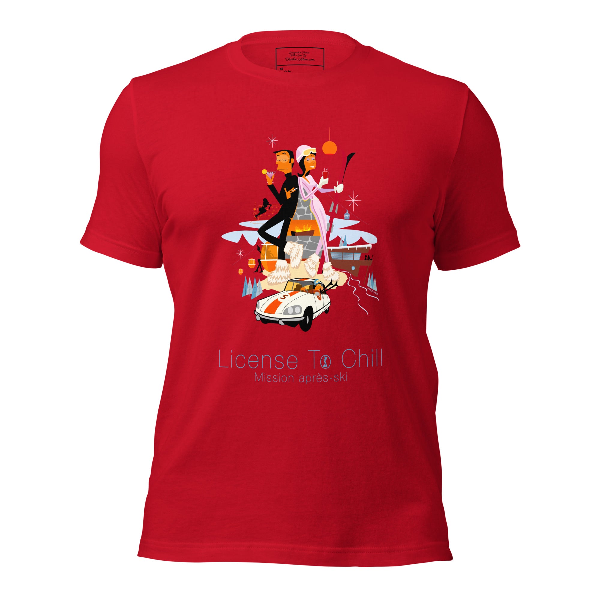 Unisex cotton t-shirt License to Chill Mission Après-Ski on bright colors