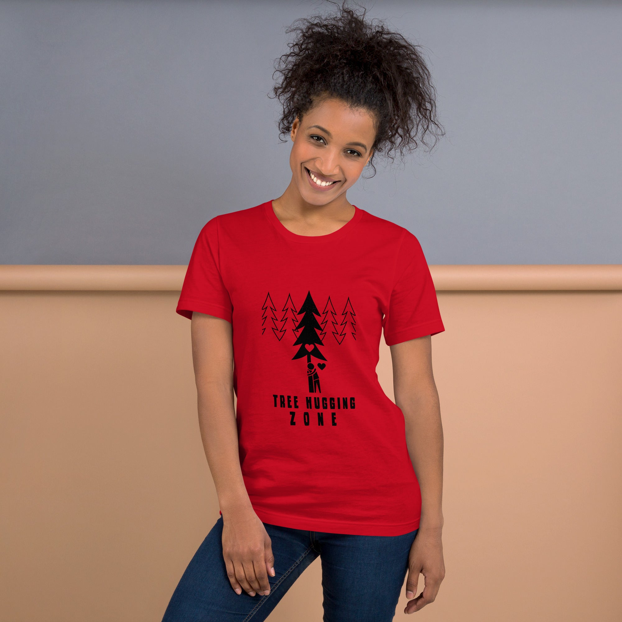 Unisex cotton t-shirt Tree hugging zone on bright colors