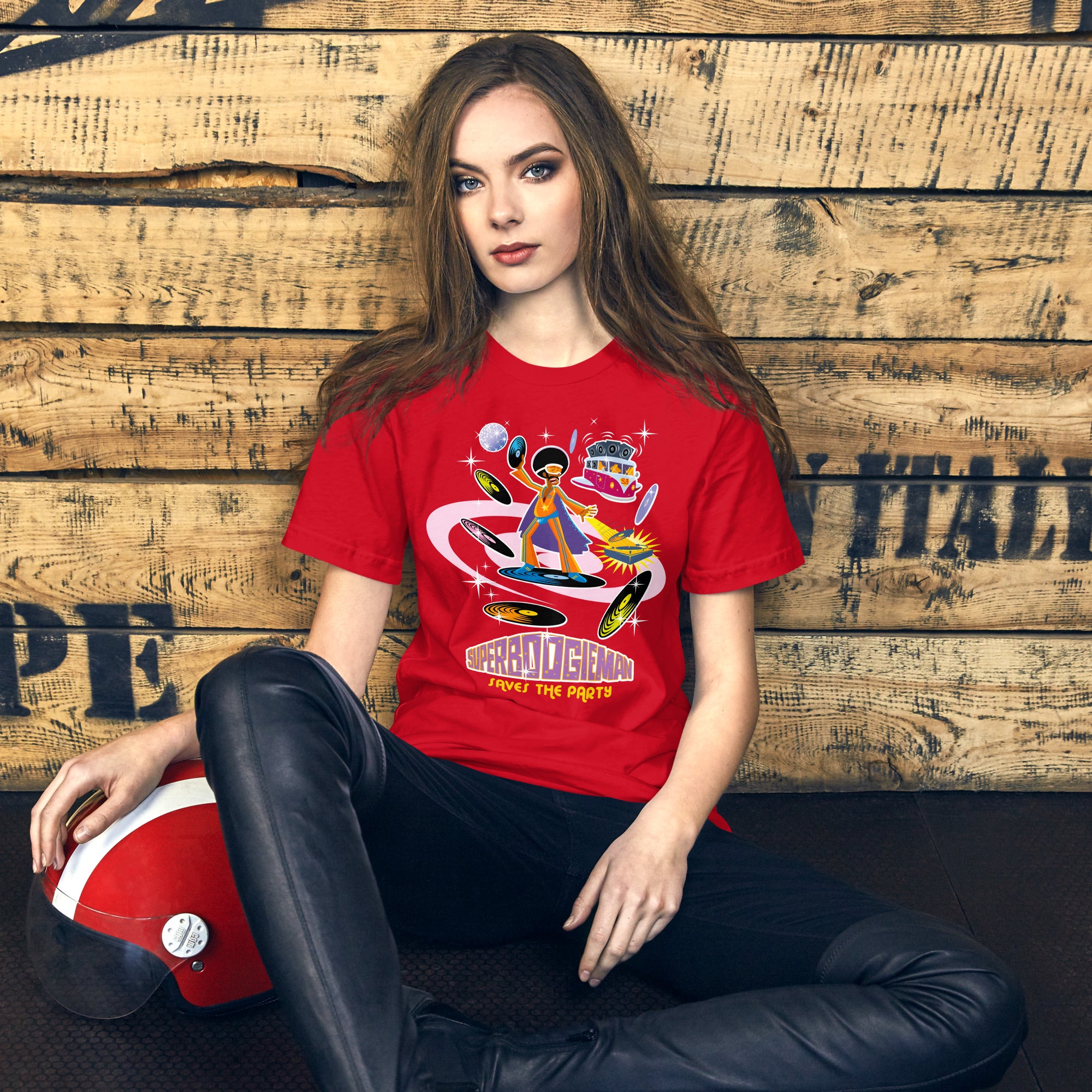 Unisex cotton t-shirt Superboogieman saves the Party on bright colors