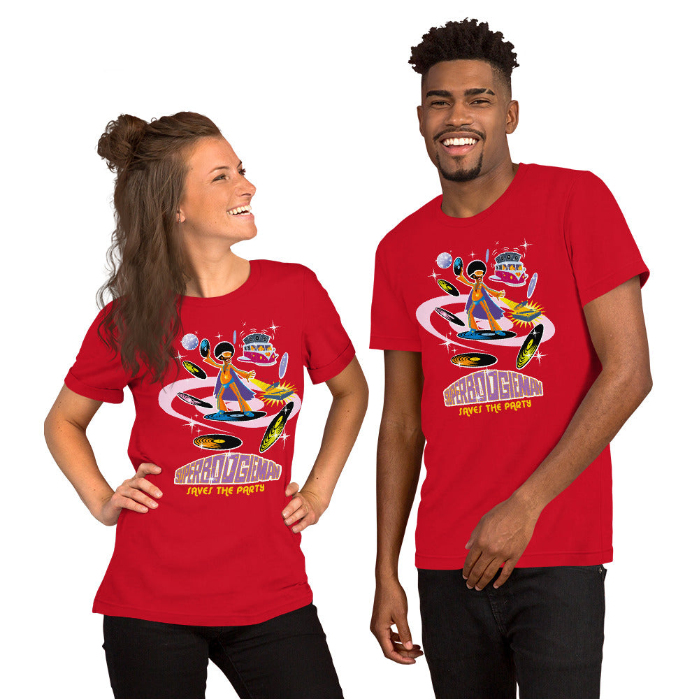 Unisex cotton t-shirt Superboogieman saves the Party on bright colors