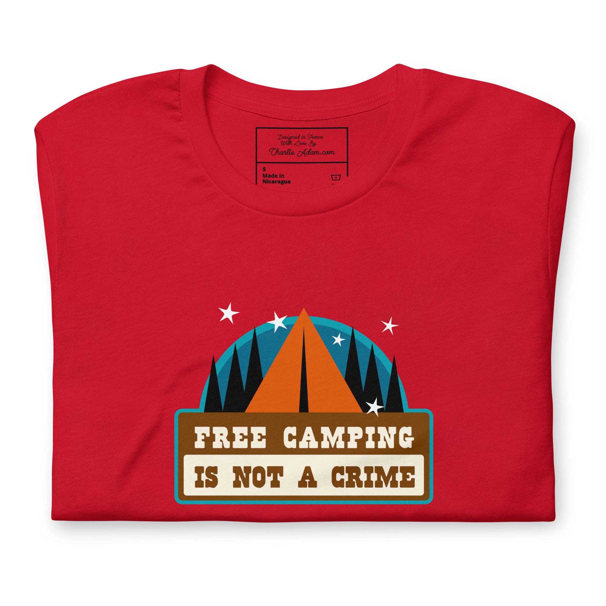 Unisex cotton t-shirt Free Camping is not a Crime on bright colors