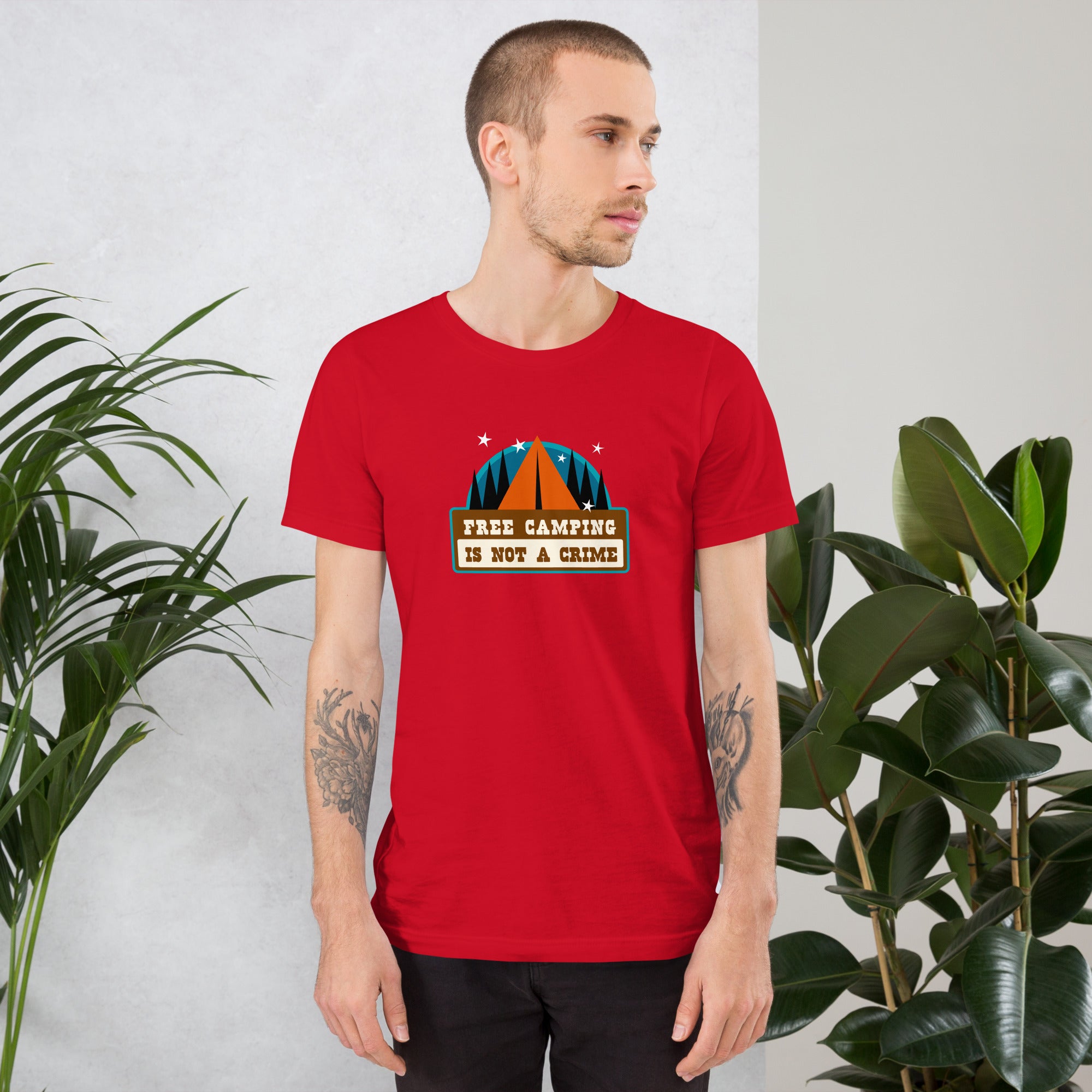 Unisex cotton t-shirt Free Camping is not a Crime on bright colors