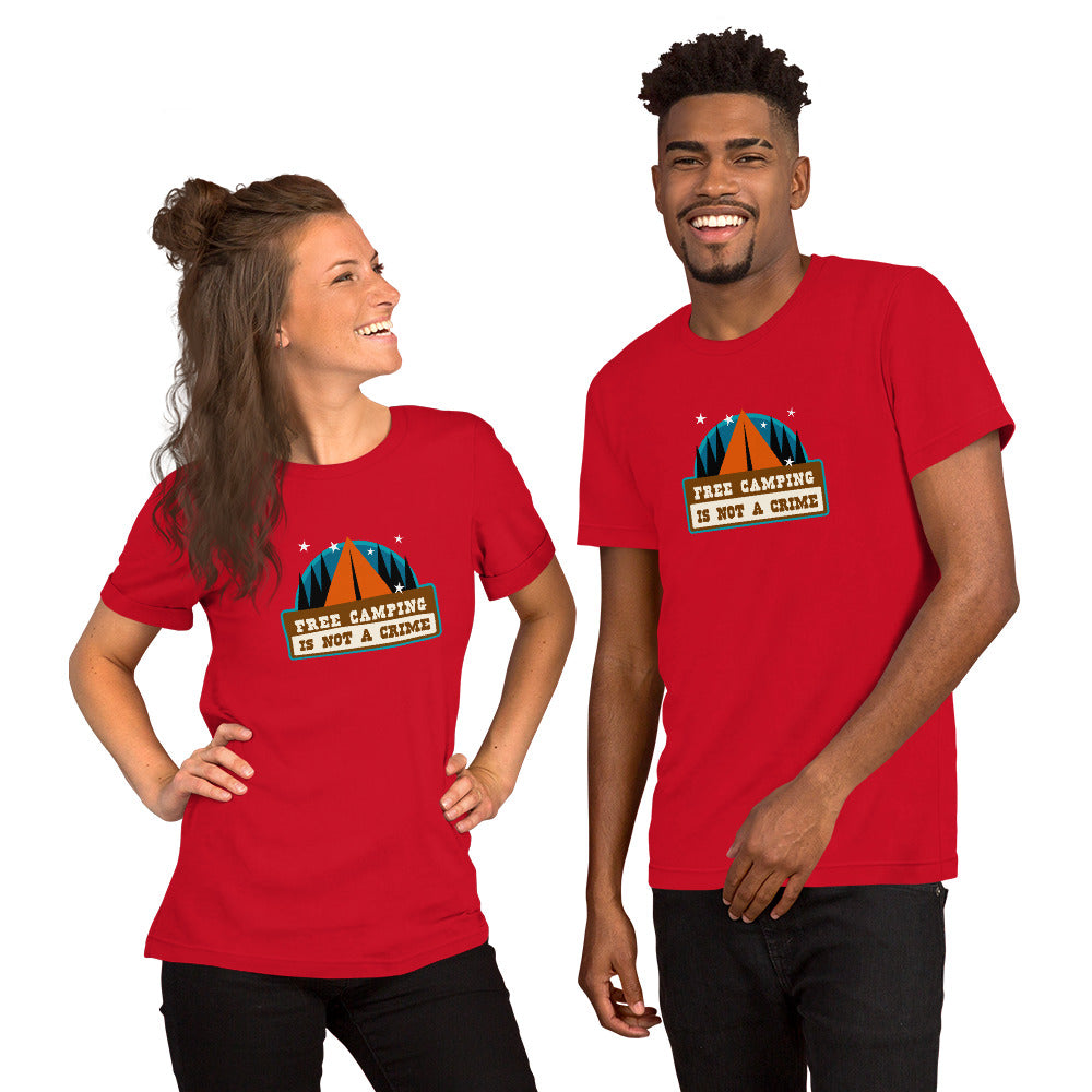 Unisex cotton t-shirt Free Camping is not a Crime on bright colors