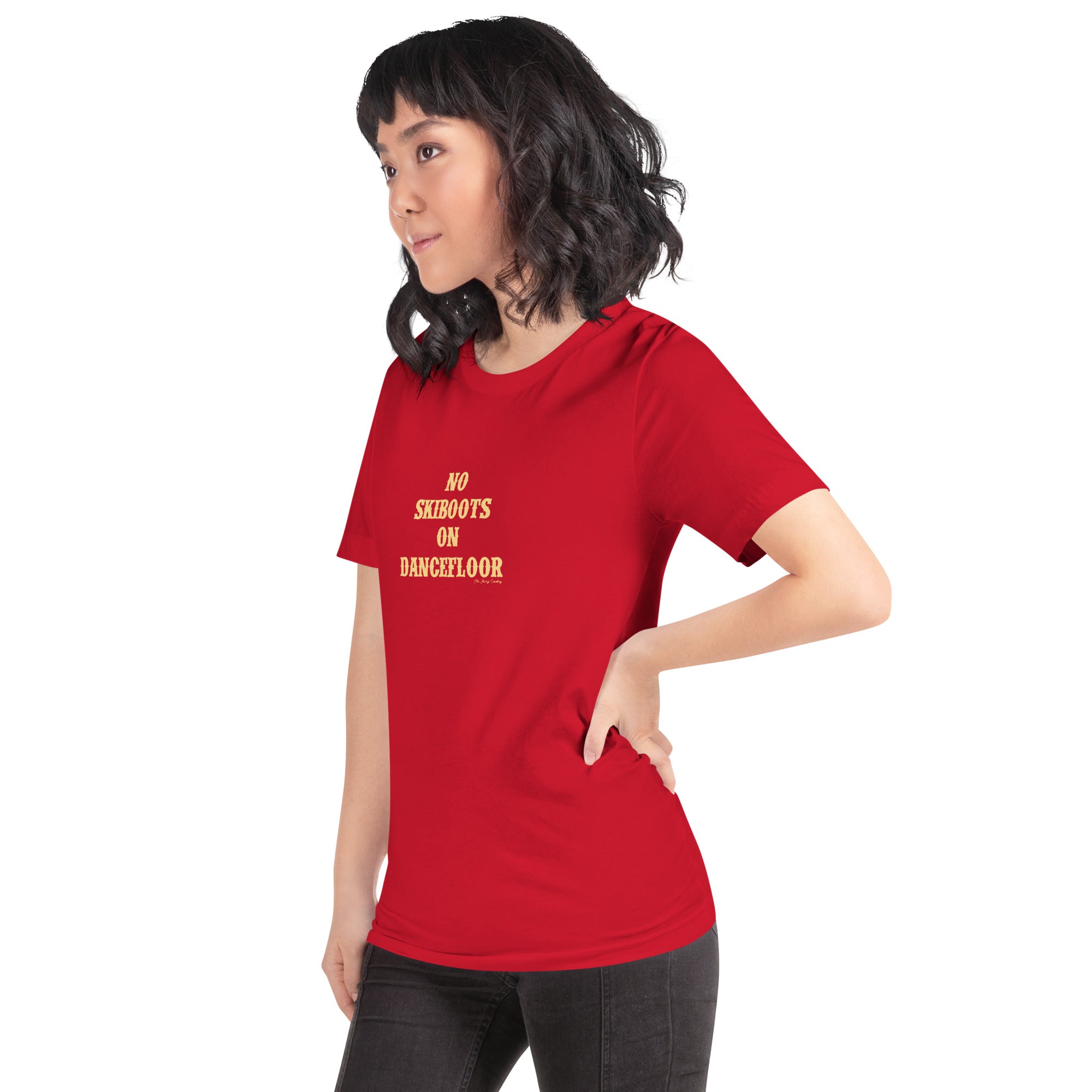 Unisex t-shirt No Skiboots on Dancefloor on bright colors