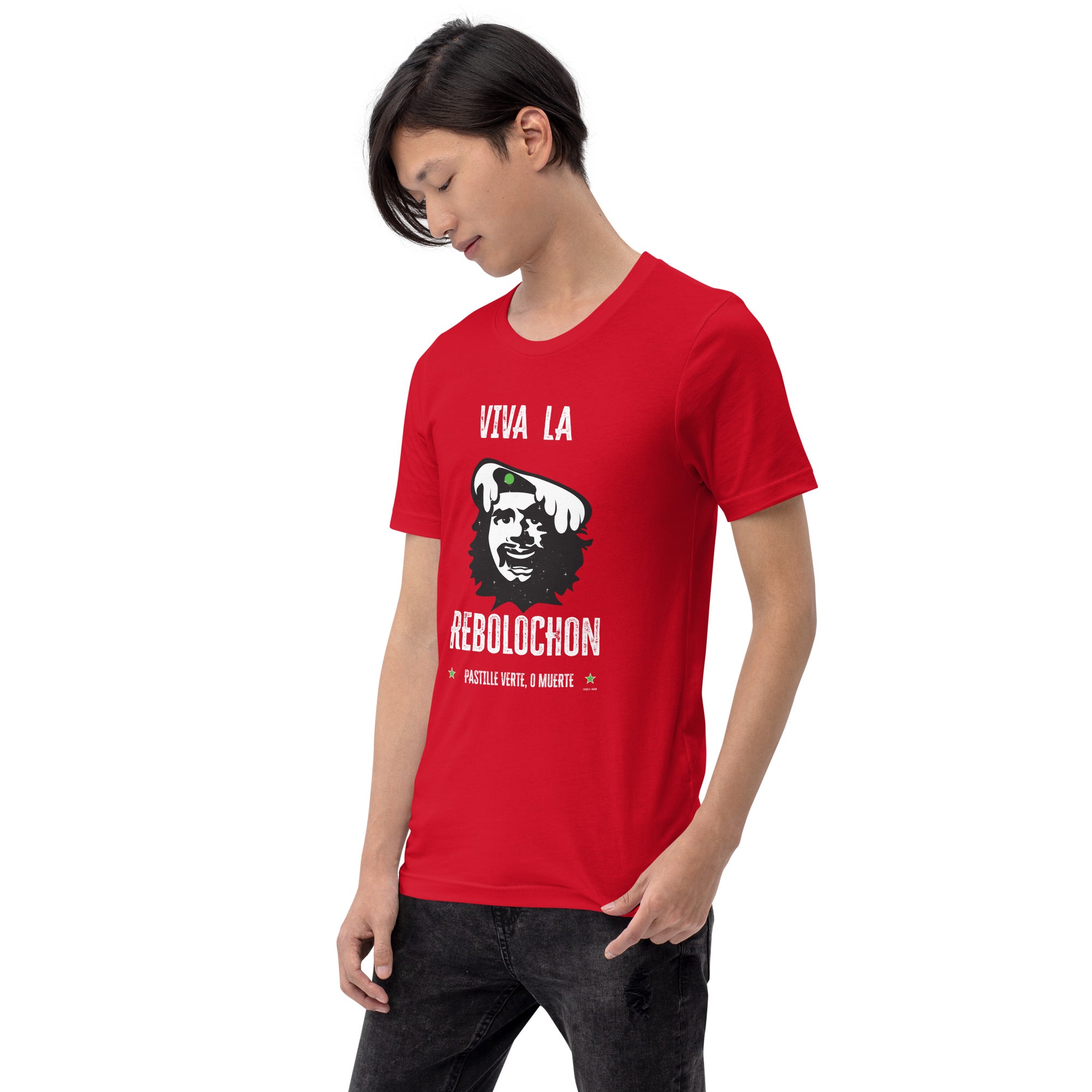 Unisex cotton t-shirt Viva la Rebolochon on bright colors