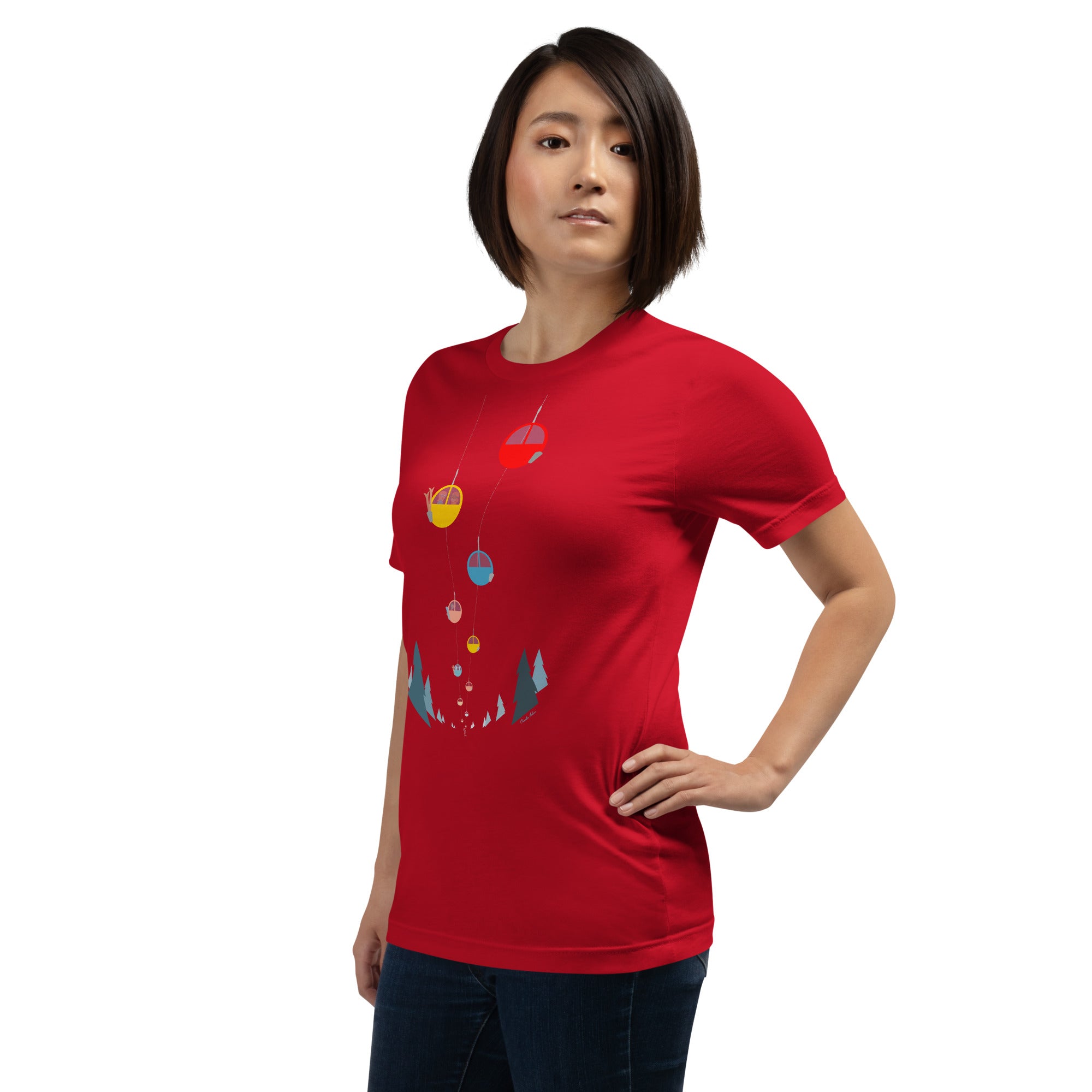 Unisex cotton t-shirt Gondolas in the mist on bright colors