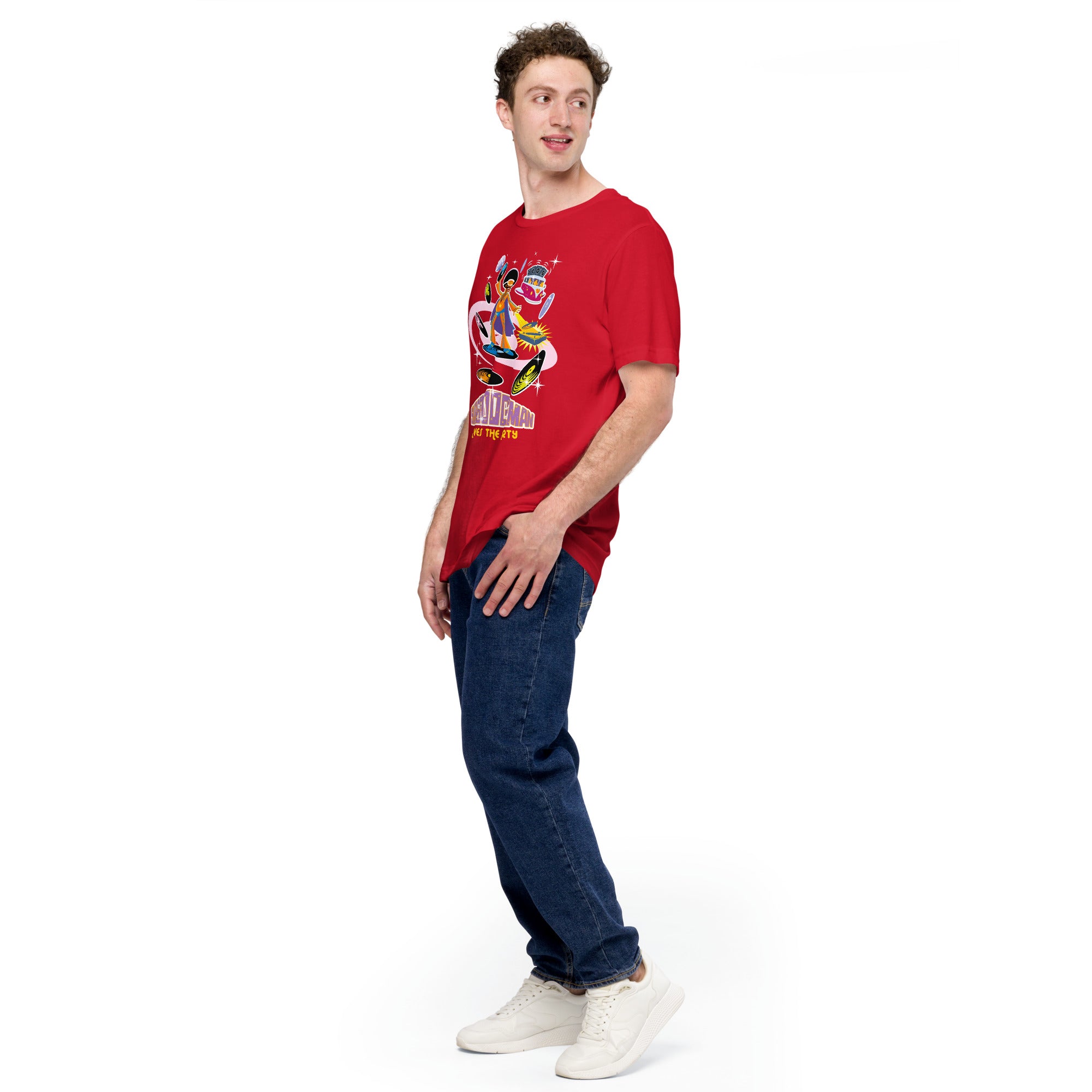 T-shirt en coton unisexe Superboogieman saves the party sur couleurs vives