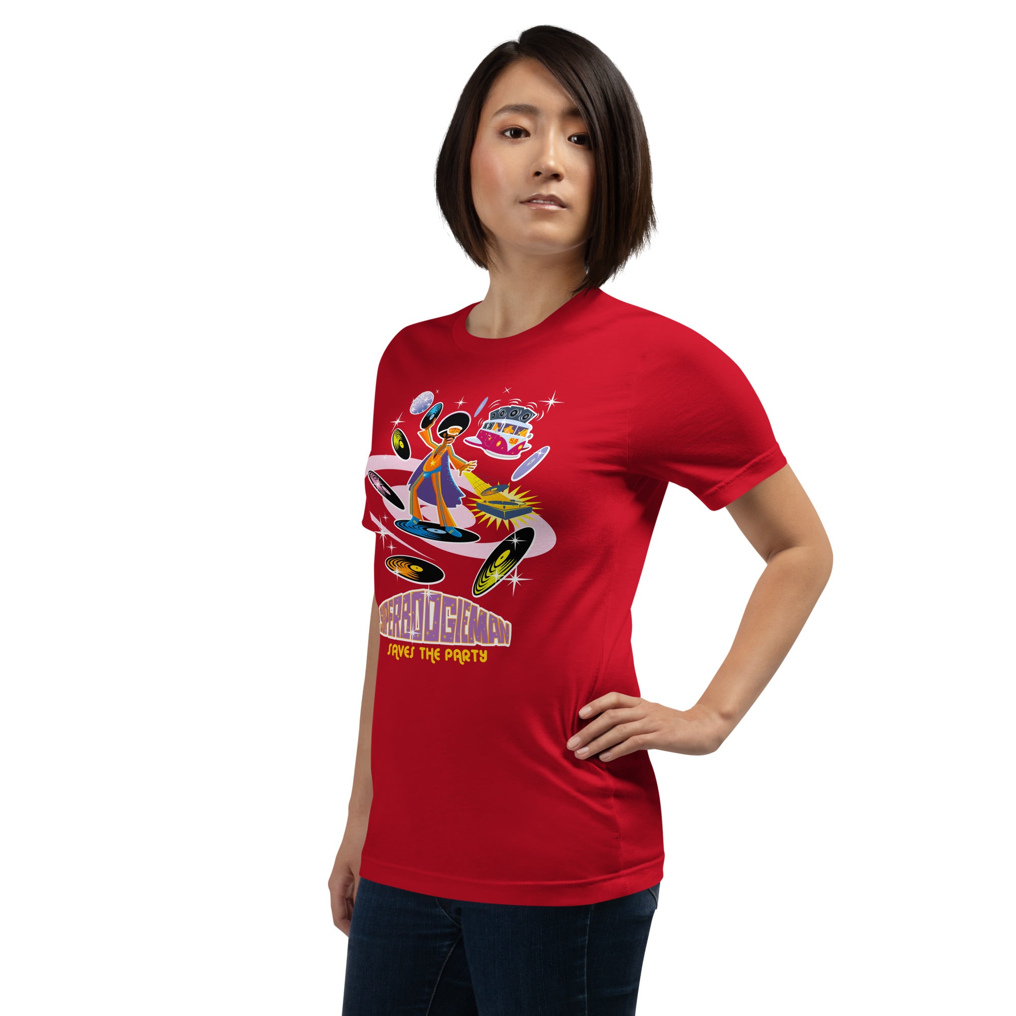 Unisex cotton t-shirt Superboogieman saves the Party on bright colors