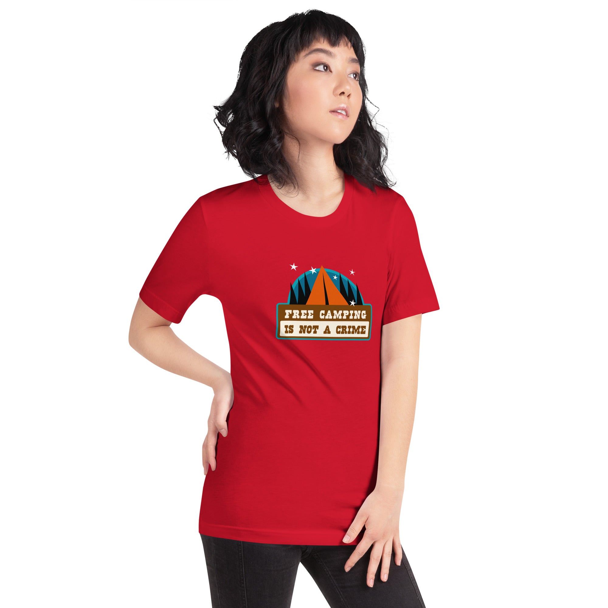 Unisex cotton t-shirt Free Camping is not a Crime on bright colors