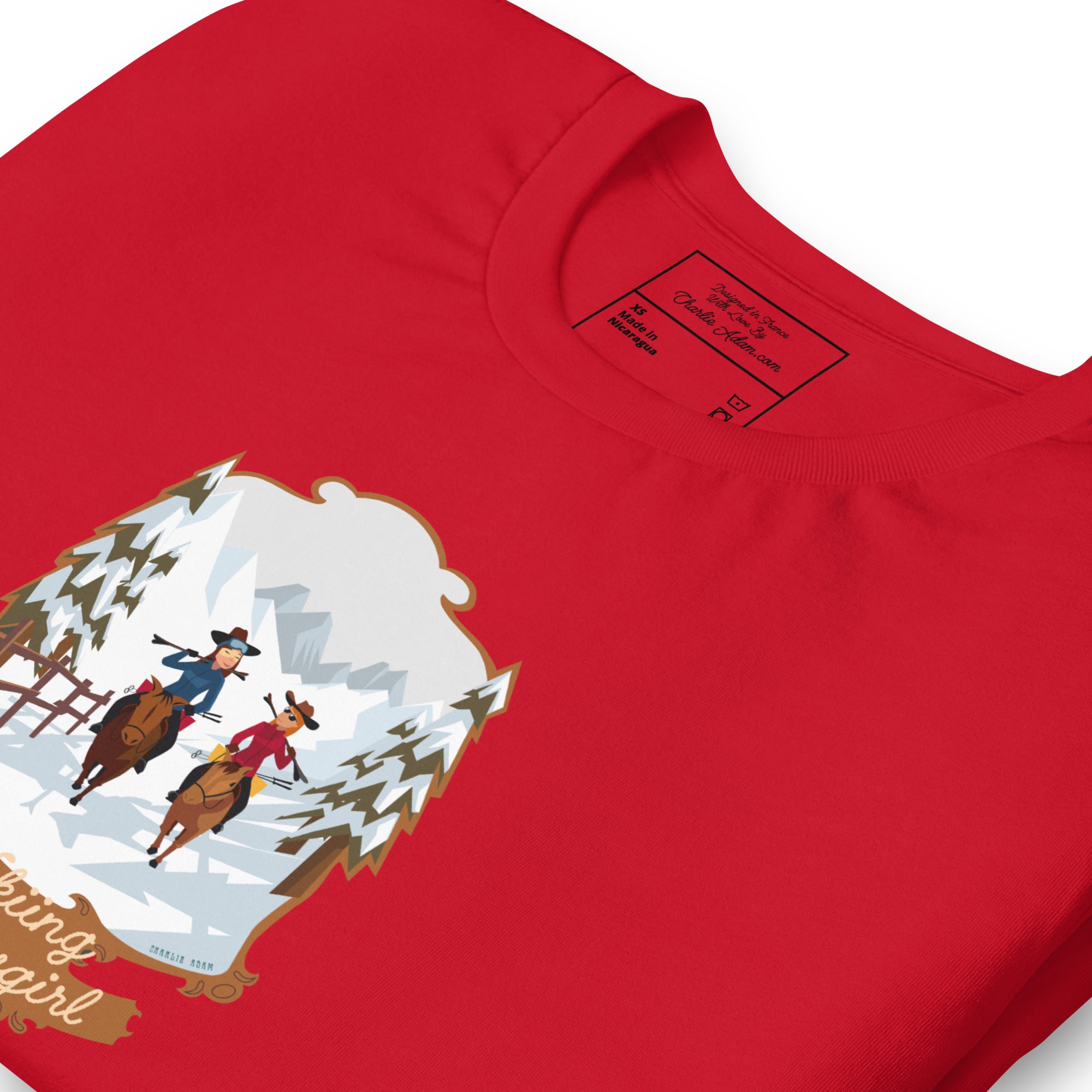 Unisex cotton t-shirt The Skiing Cowgirl on bright colors