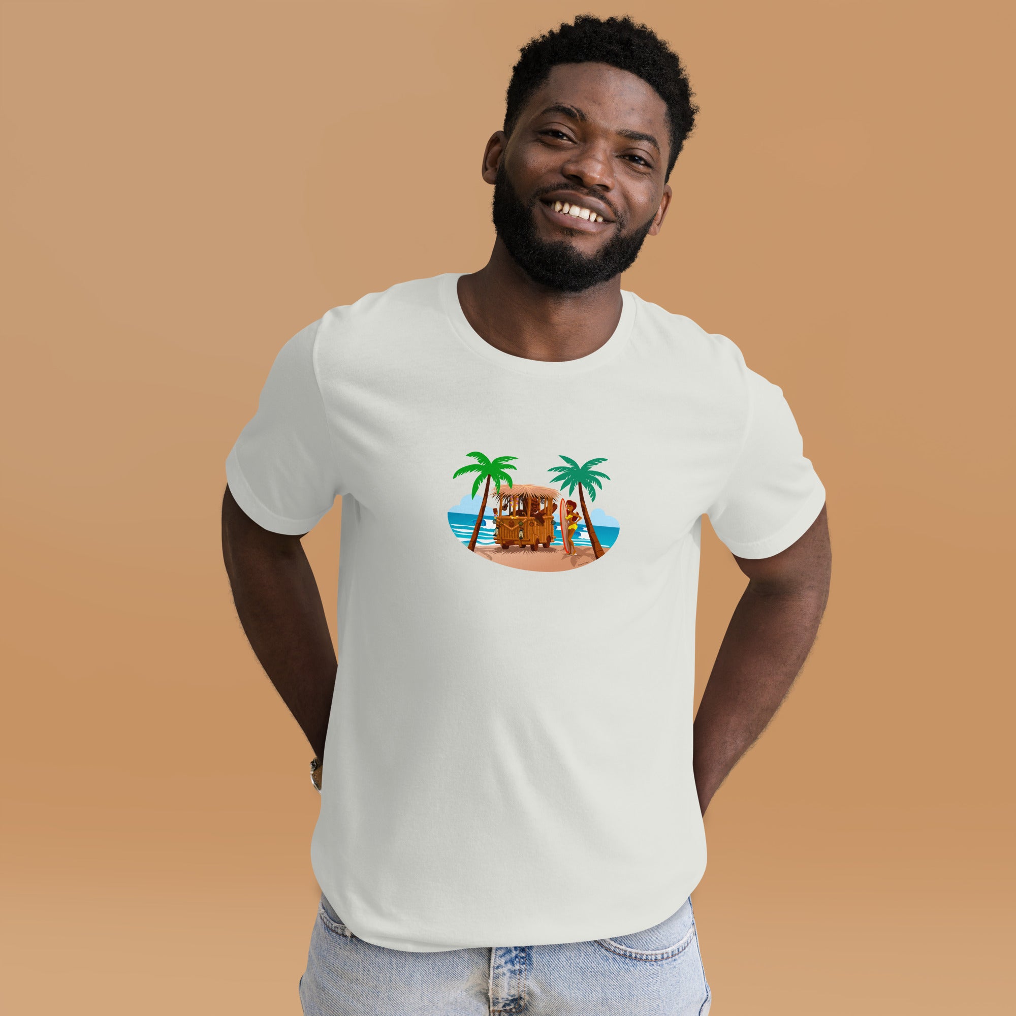 T-shirt en coton unisexe Tiki Kombi sur fond clair