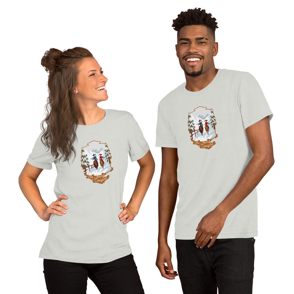 Unisex cotton t-shirt The Skiing Cowgirl on light colors