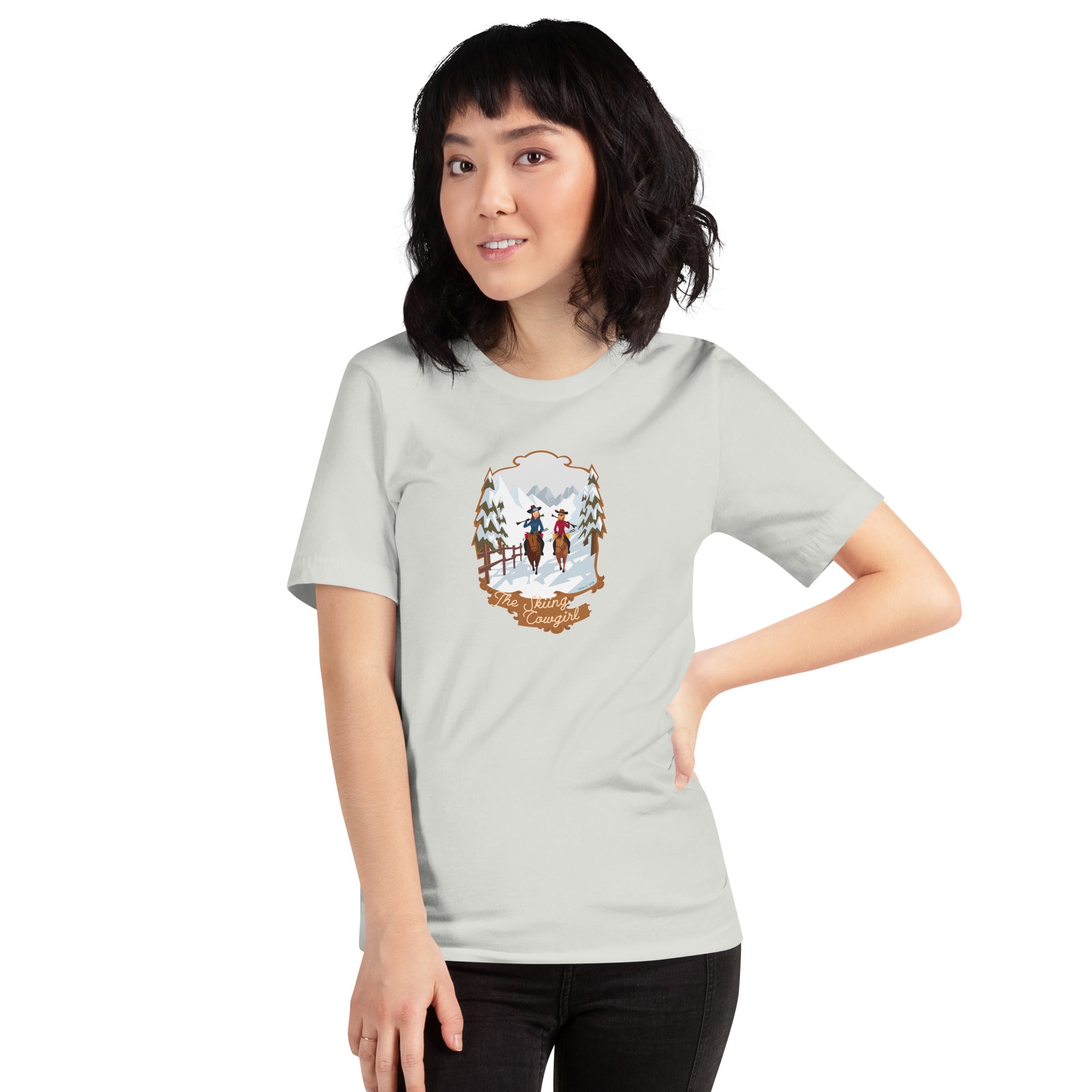 T-shirt en coton unisexe The Skiing Cowgirl sur fond clair