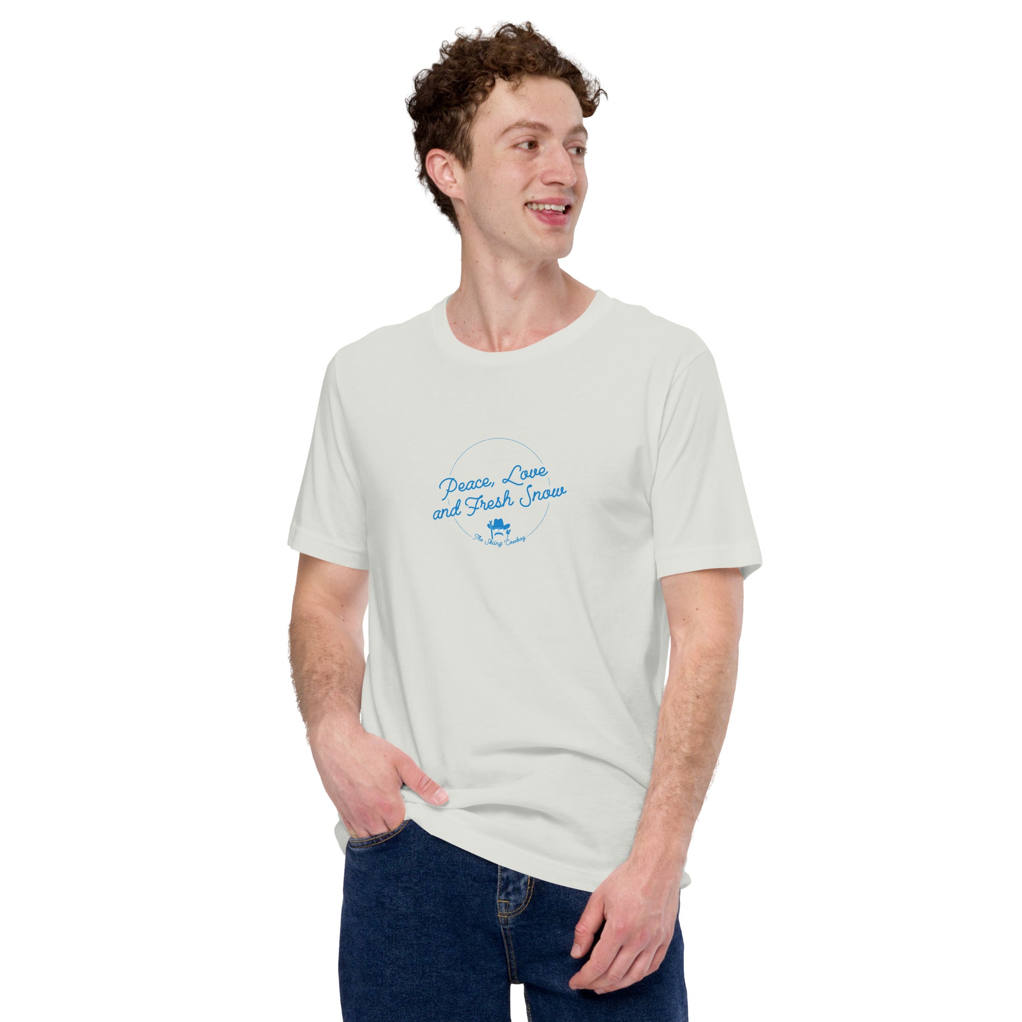 T-shirt en coton unisexe Peace, Love and Fresh Snow sur couleurs claires