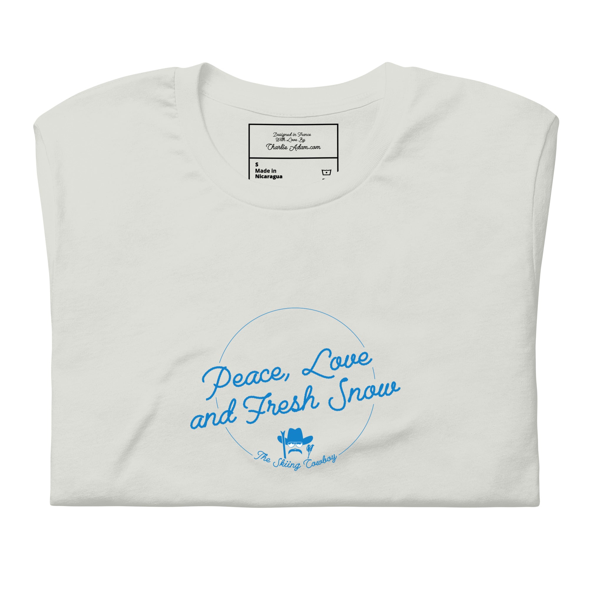 T-shirt en coton unisexe Peace, Love and Fresh Snow sur couleurs claires