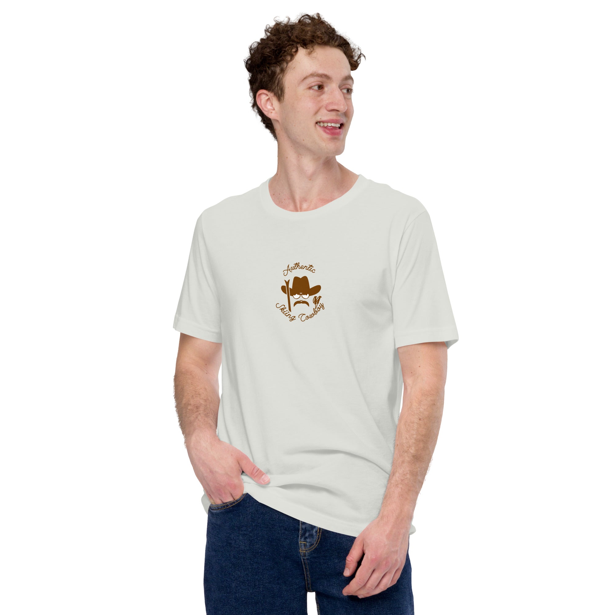 T-shirt en coton unisexe Authentic Skiing Cowboy sur couleurs claires