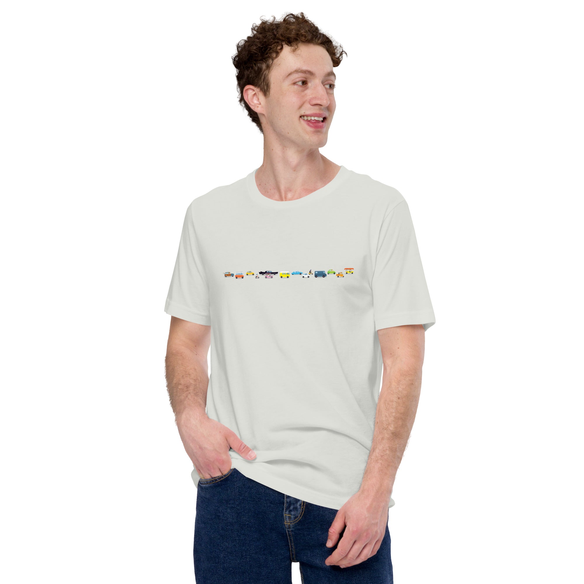 T-shirt en coton unisexe Vintage Cars Traffic Jam sur couleurs claires