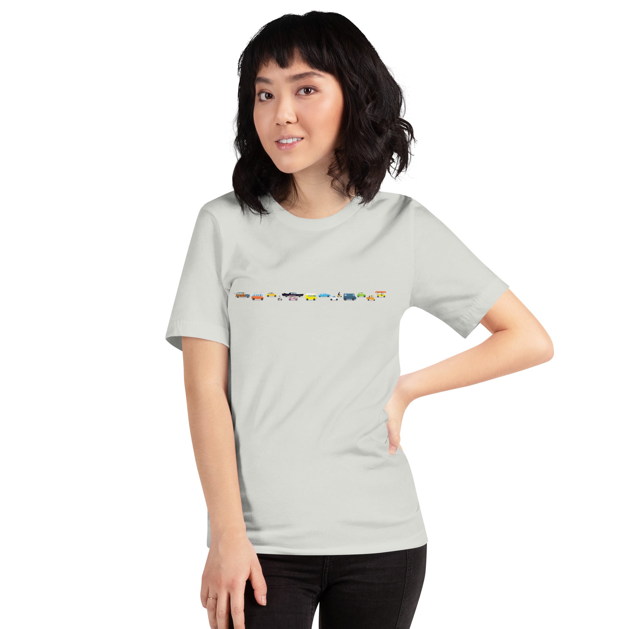 T-shirt en coton unisexe Vintage Cars Traffic Jam sur couleurs claires