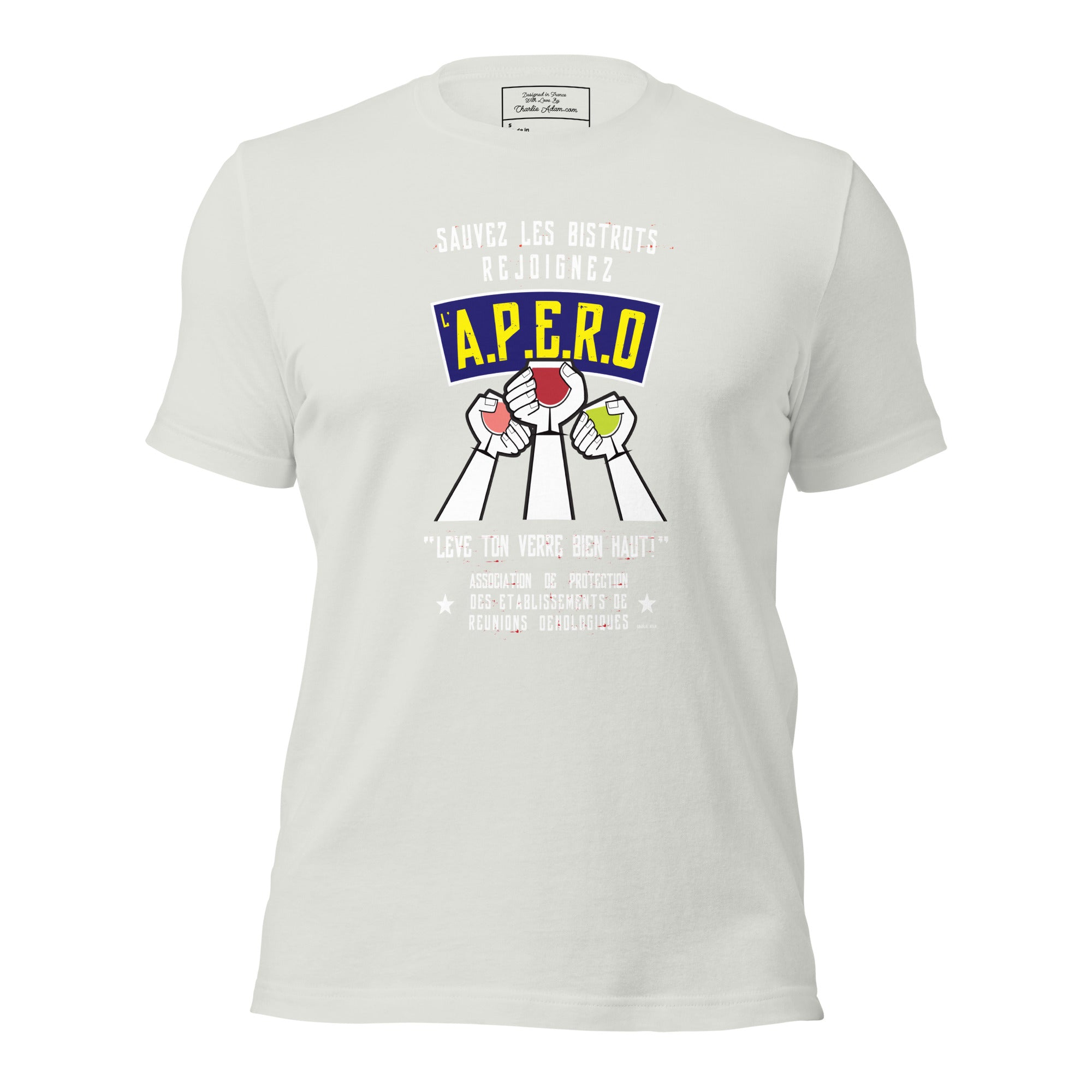 T-shirt en coton unisexe Sauvez les Bistrots, rejoignez l'Apéro sur couleurs claires