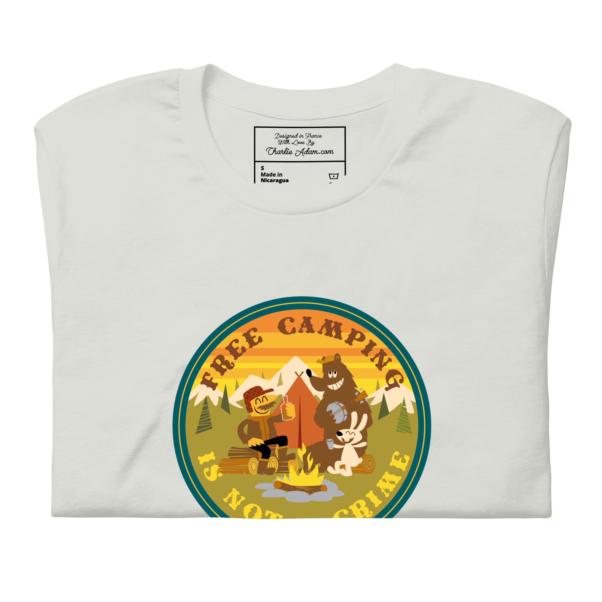 T-shirt en coton unisexe Free Camping is not a crime sur couleurs claires