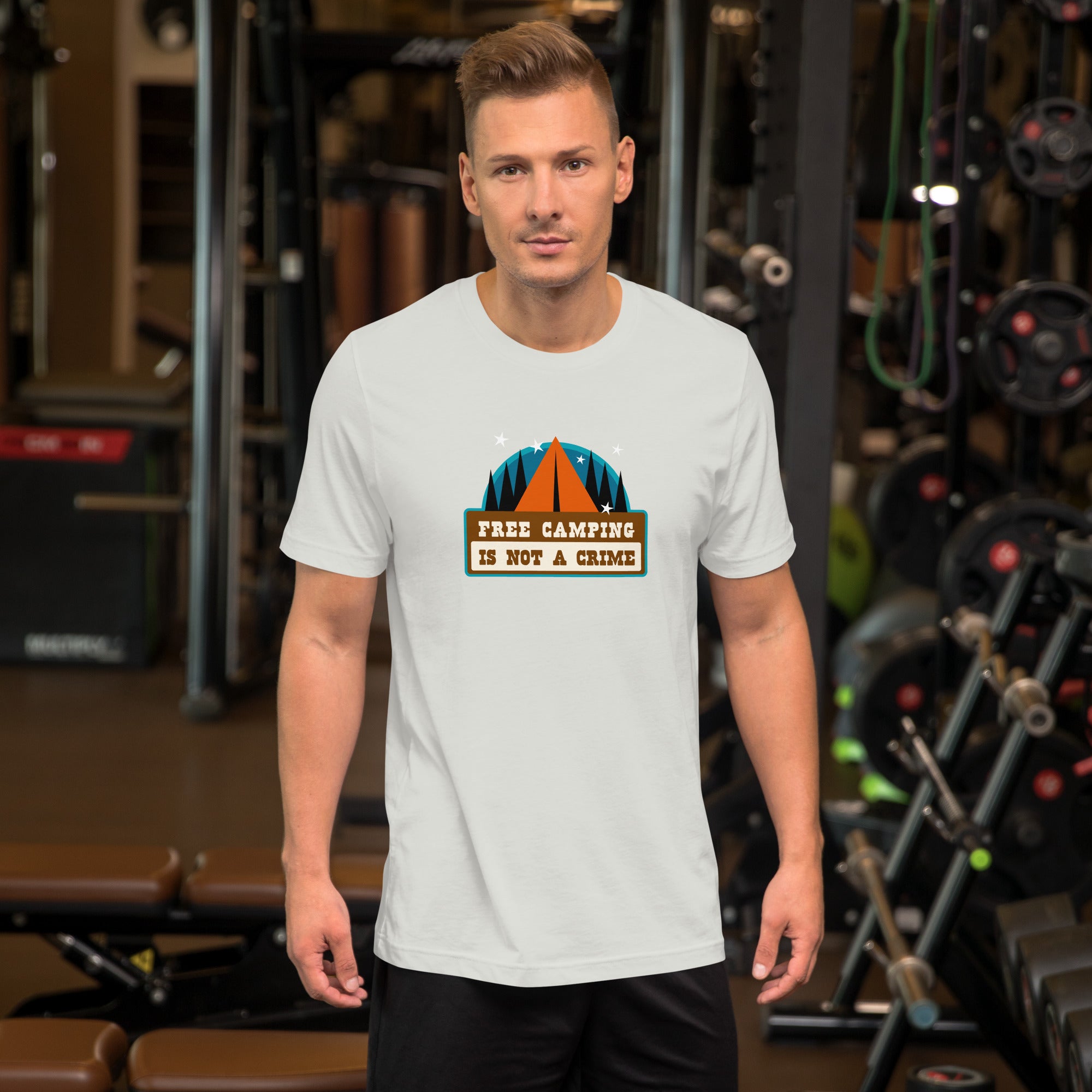 Unisex cotton t-shirt Free Camping is not a Crime on light colors