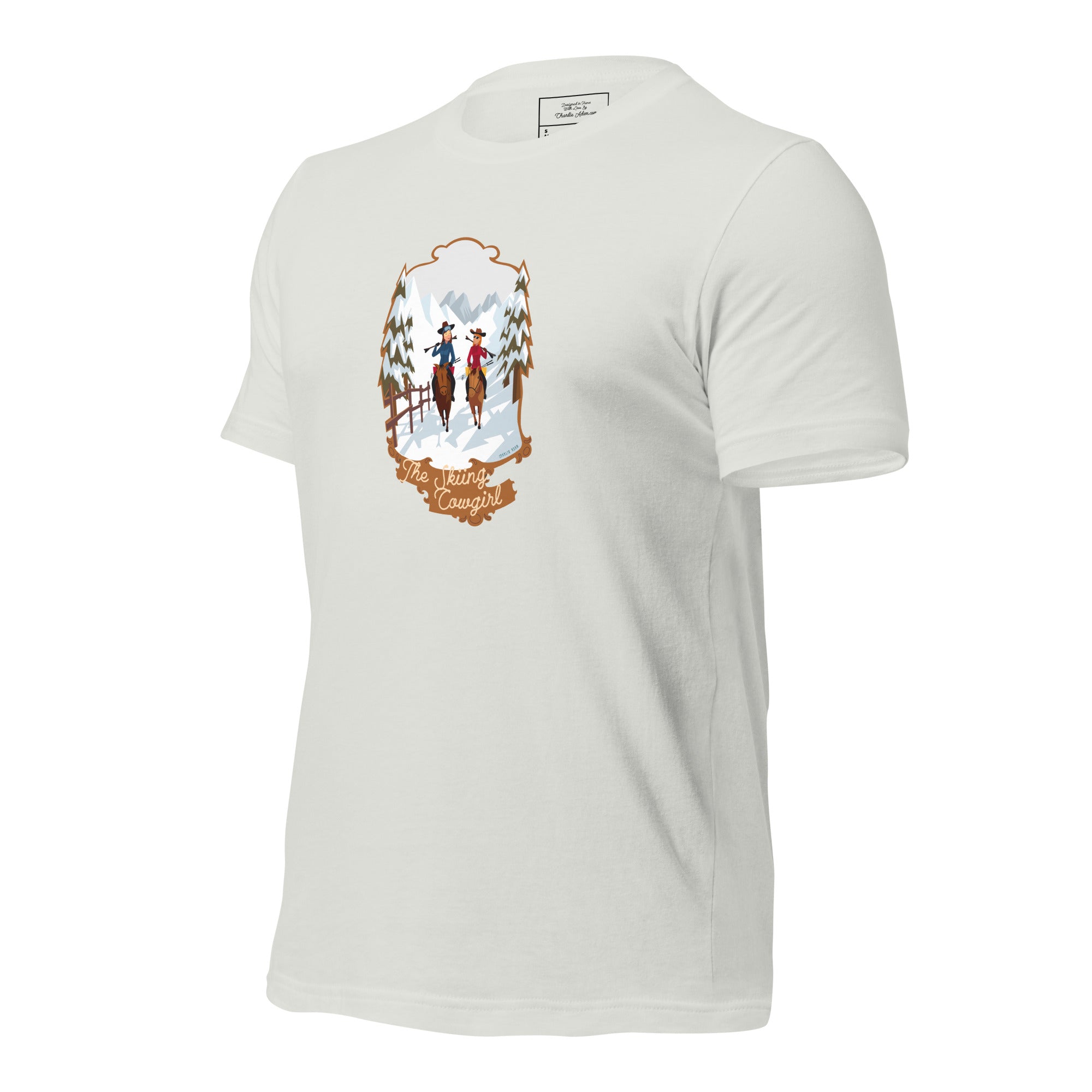 T-shirt en coton unisexe The Skiing Cowgirl sur fond clair