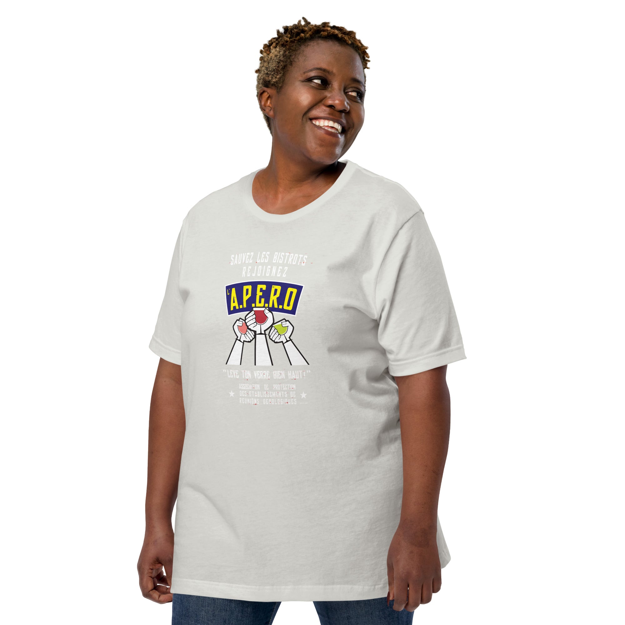 T-shirt en coton unisexe Sauvez les Bistrots, rejoignez l'Apéro sur couleurs claires