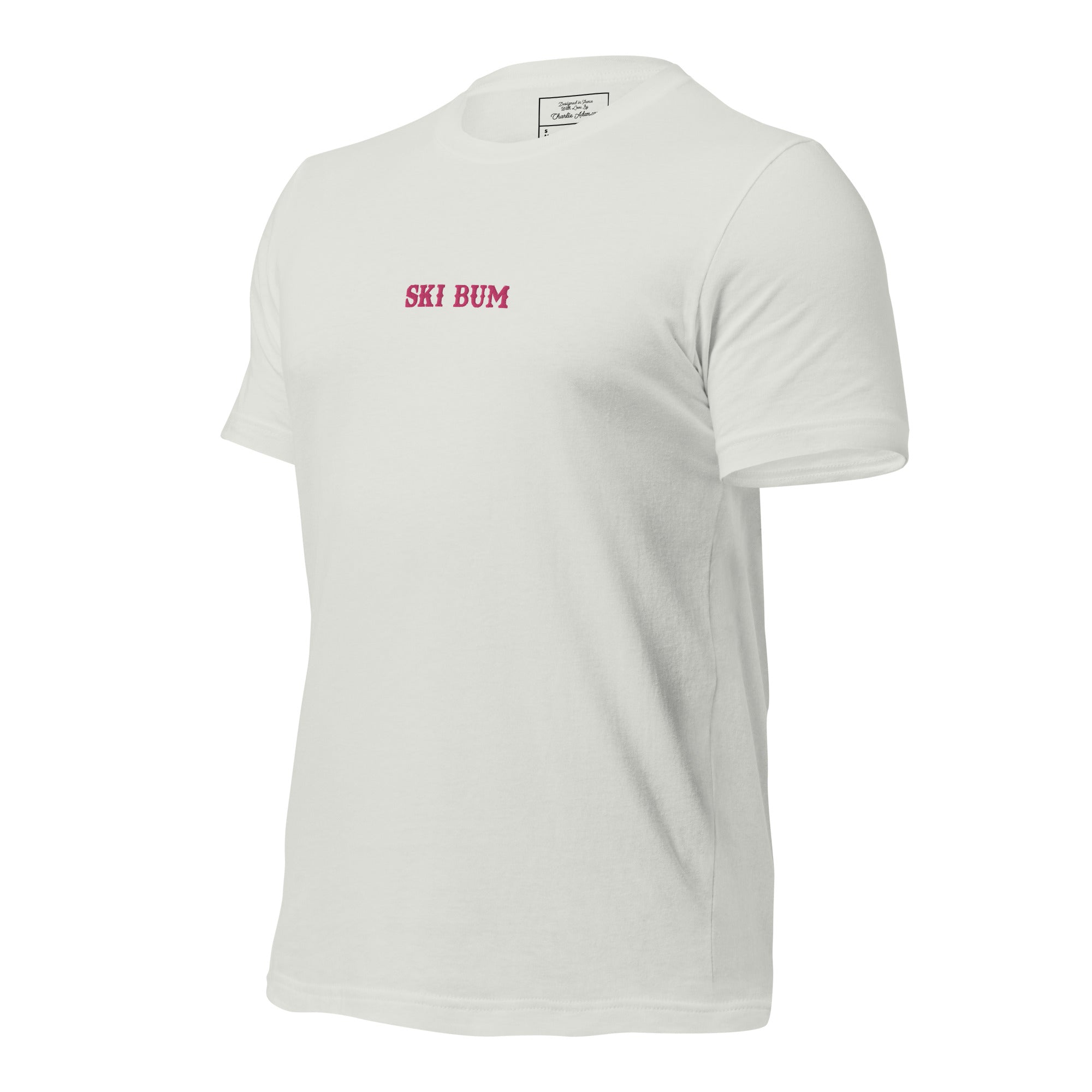 T-shirt en coton unisexe Ski Bum Flamingo brodé sur couleurs claires