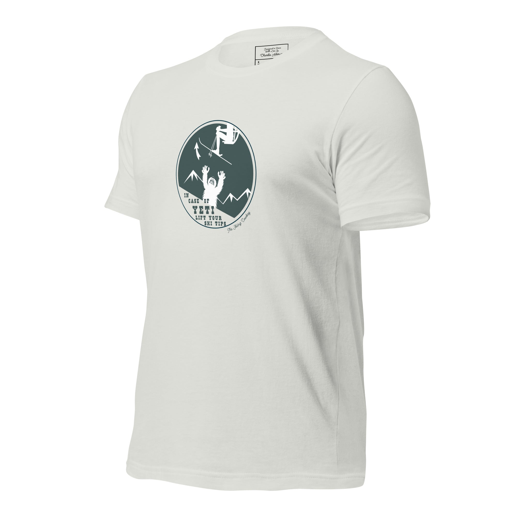 T-shirt en coton unisexe In case of Yeti, lift your ski tips sur couleurs claires