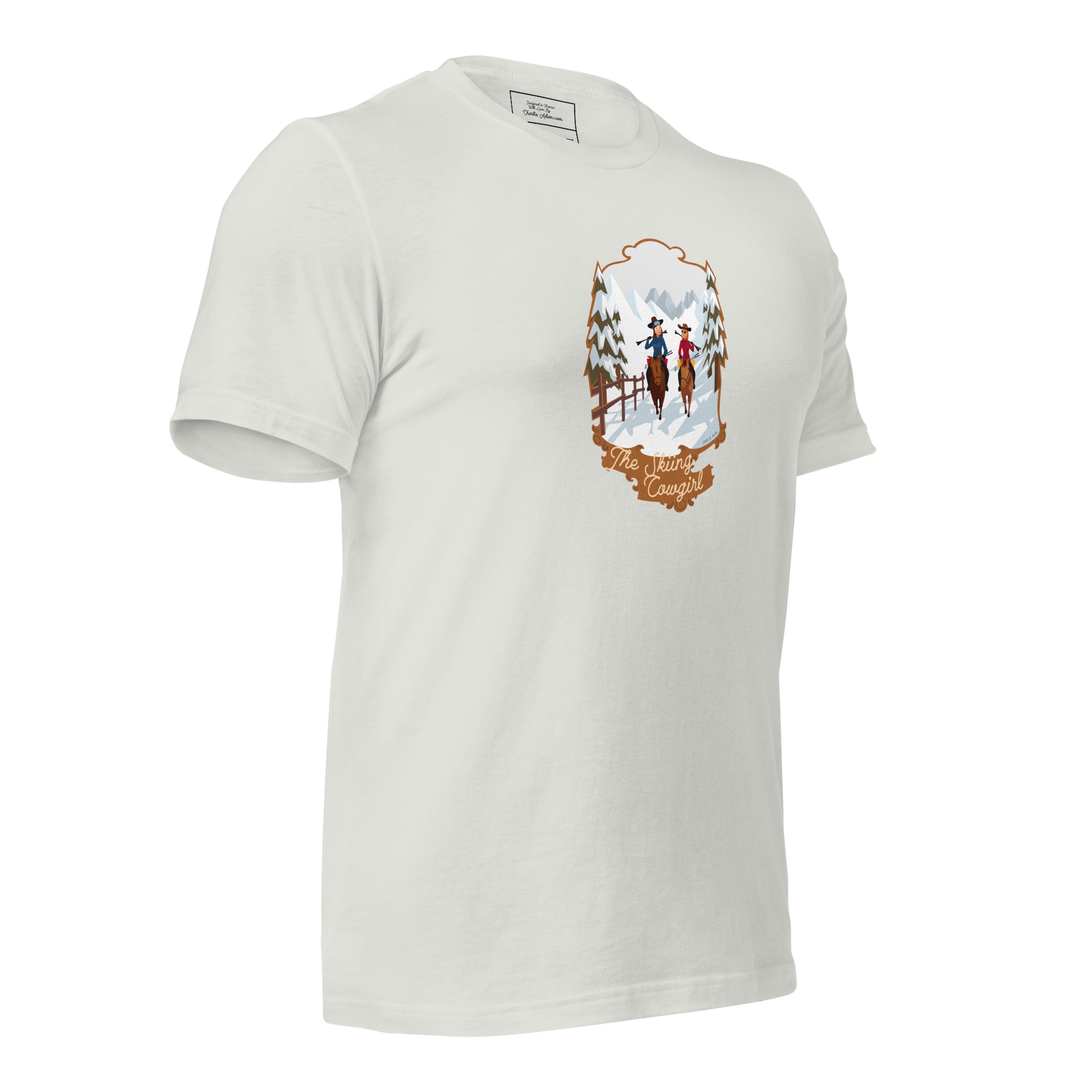 T-shirt en coton unisexe The Skiing Cowgirl sur fond clair