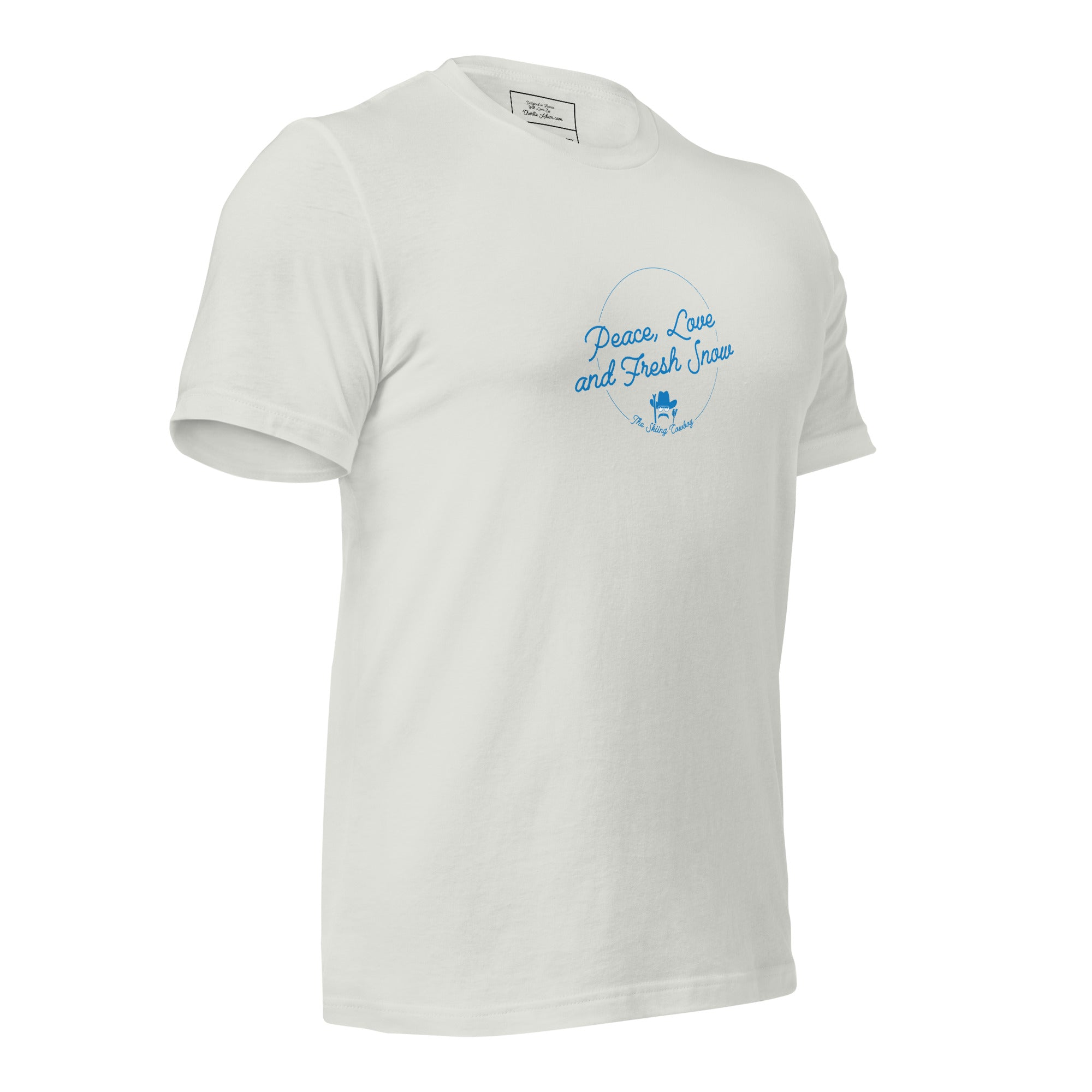 T-shirt en coton unisexe Peace, Love and Fresh Snow sur couleurs claires