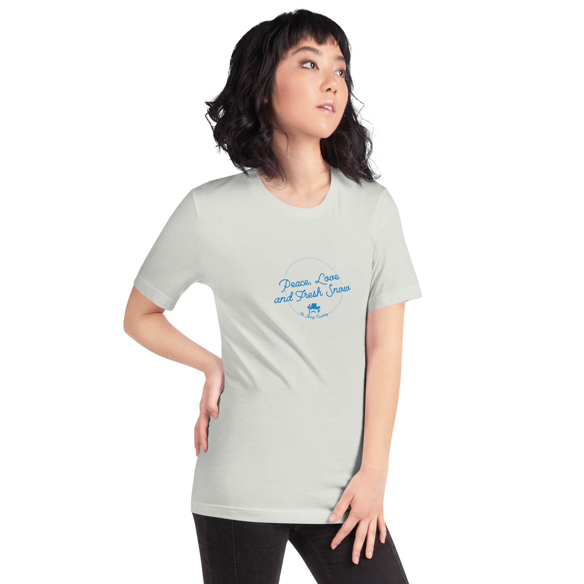 T-shirt en coton unisexe Peace, Love and Fresh Snow sur couleurs claires