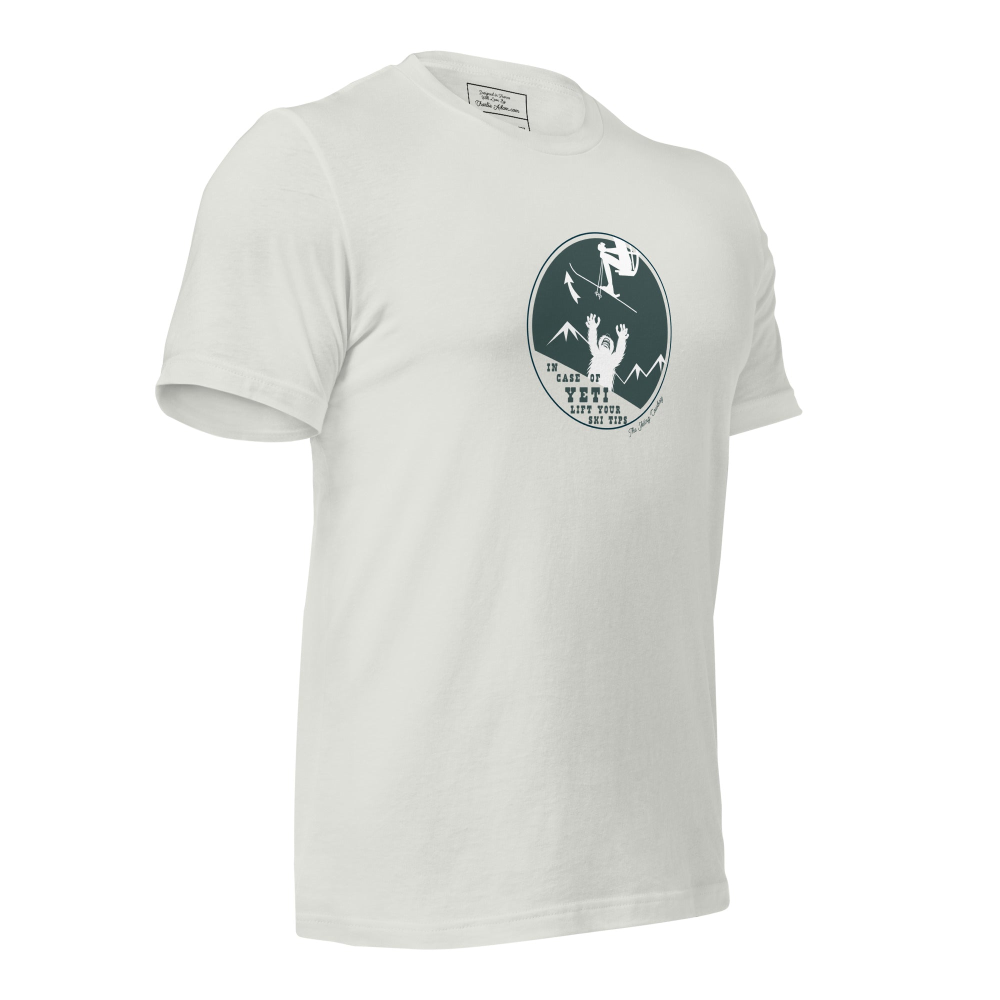 T-shirt en coton unisexe In case of Yeti, lift your ski tips sur couleurs claires