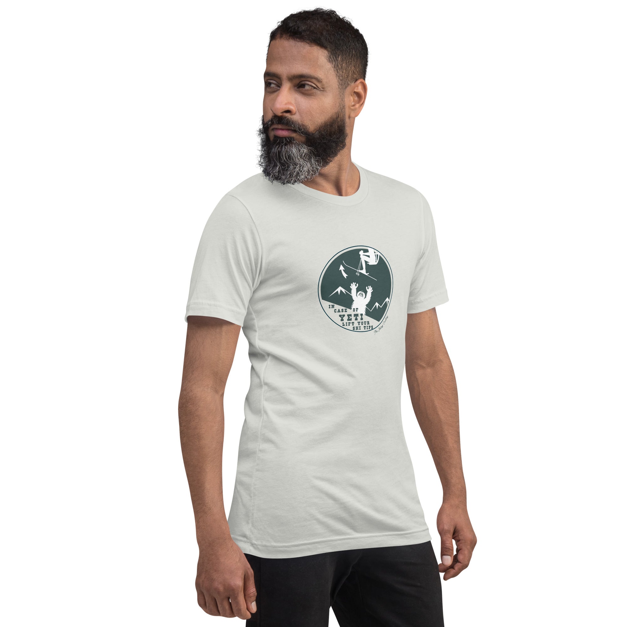 T-shirt en coton unisexe In case of Yeti, lift your ski tips sur couleurs claires