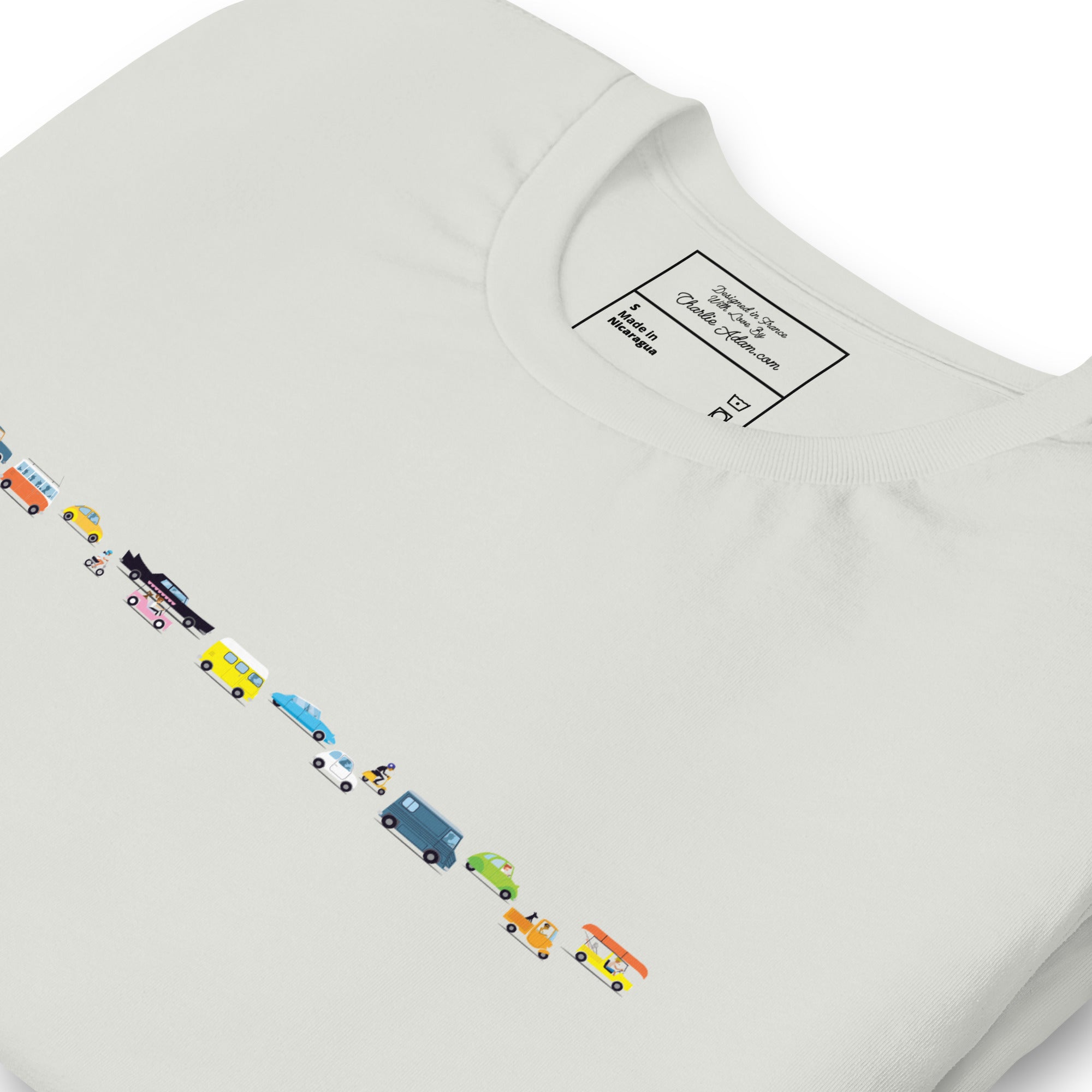 T-shirt en coton unisexe Vintage Cars Traffic Jam sur couleurs claires