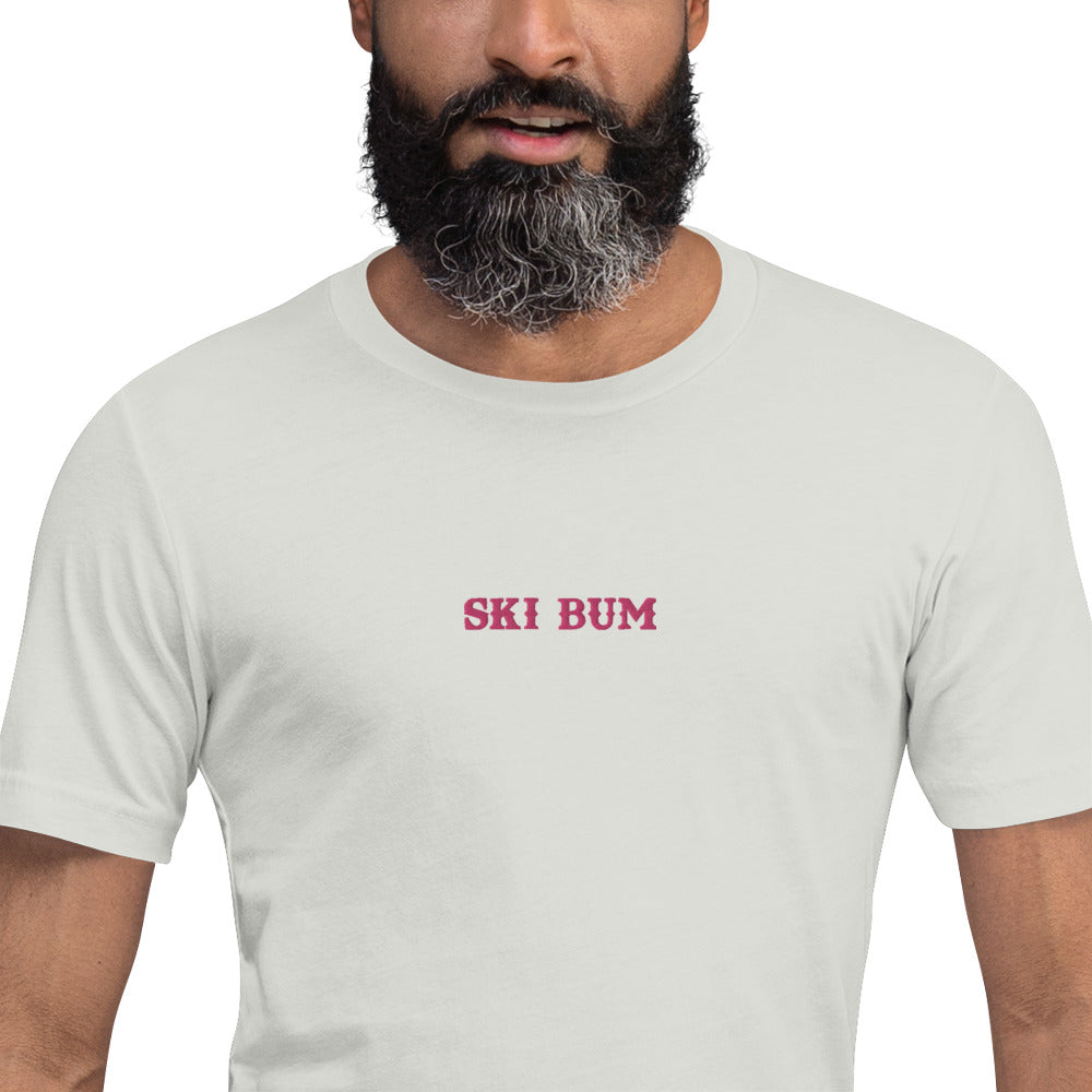 T-shirt en coton unisexe Ski Bum Flamingo brodé sur couleurs claires