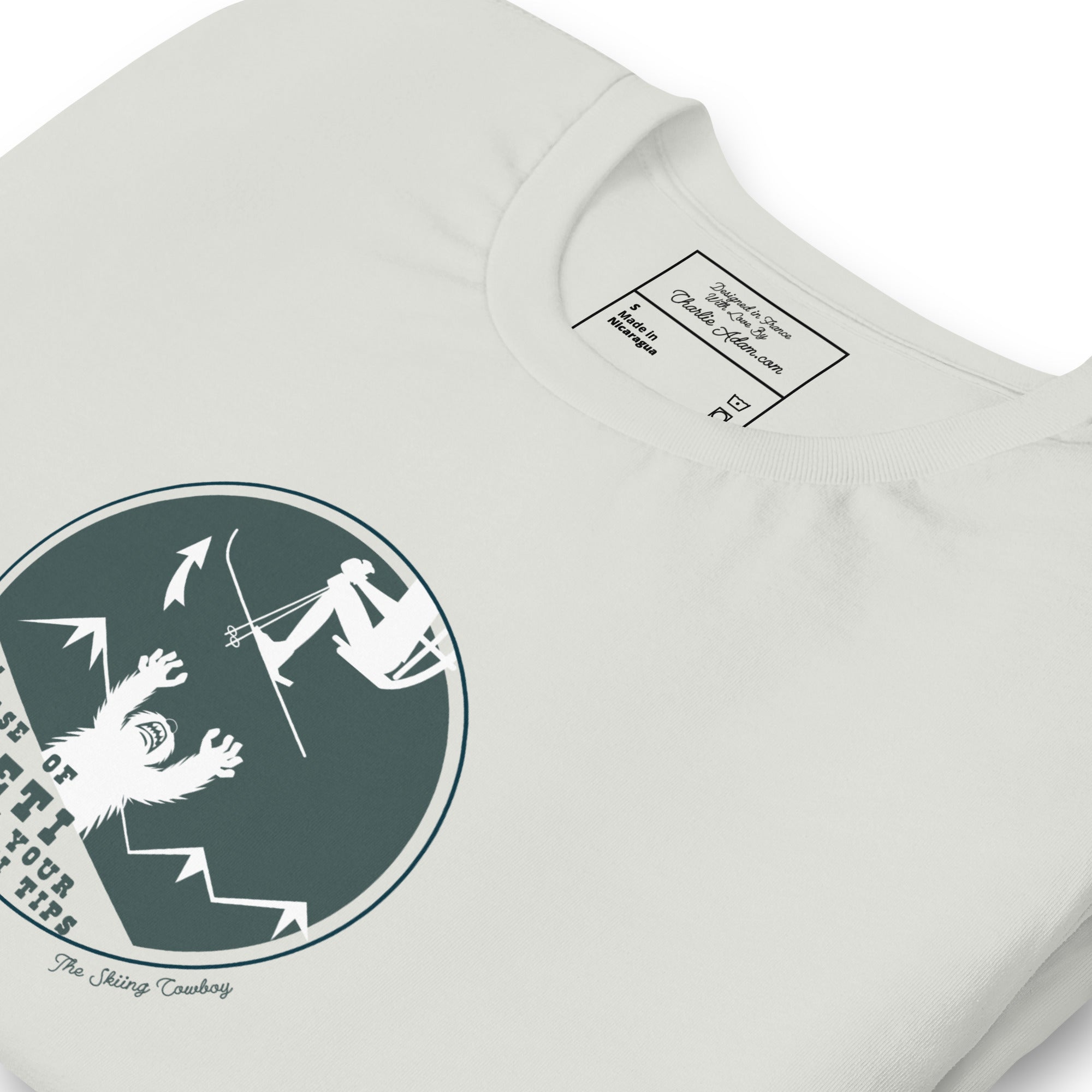 T-shirt en coton unisexe In case of Yeti, lift your ski tips sur couleurs claires