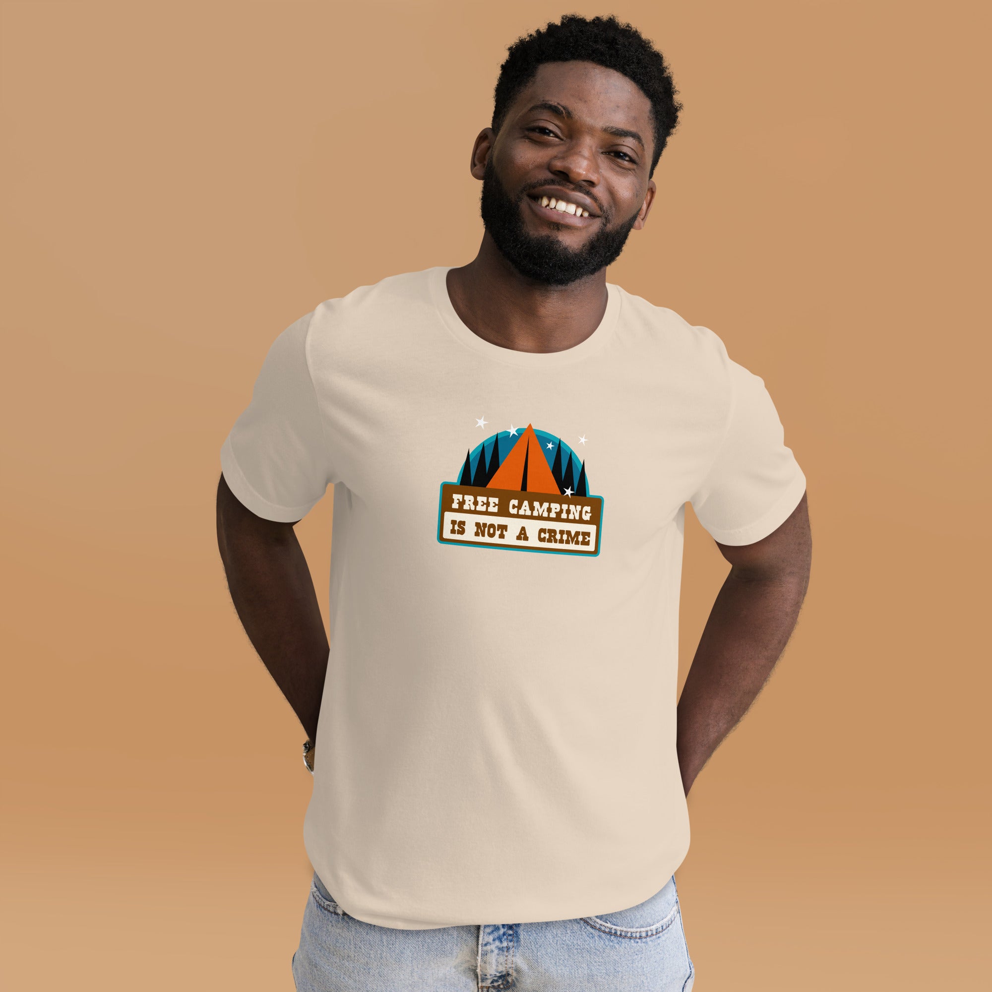 Unisex cotton t-shirt Free Camping is not a Crime on light colors