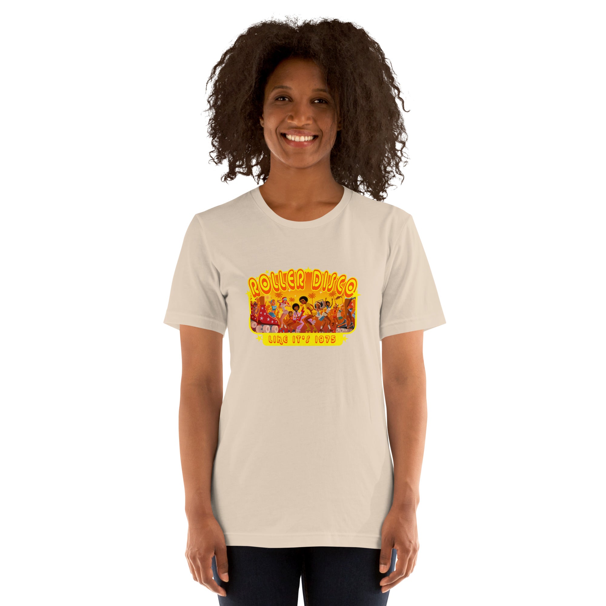 T-shirt en coton unisexe Roller Disco 1975 sur couleurs claires