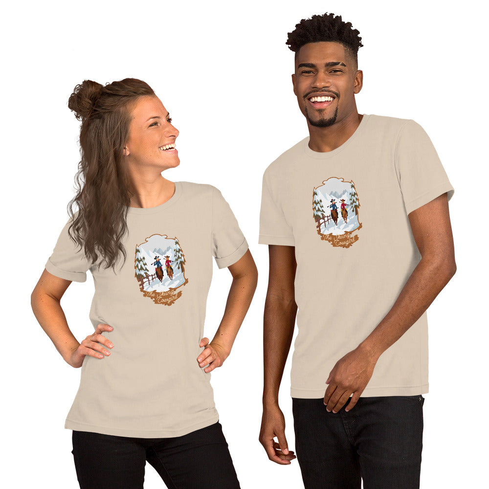 Unisex cotton t-shirt The Skiing Cowgirl on light colors