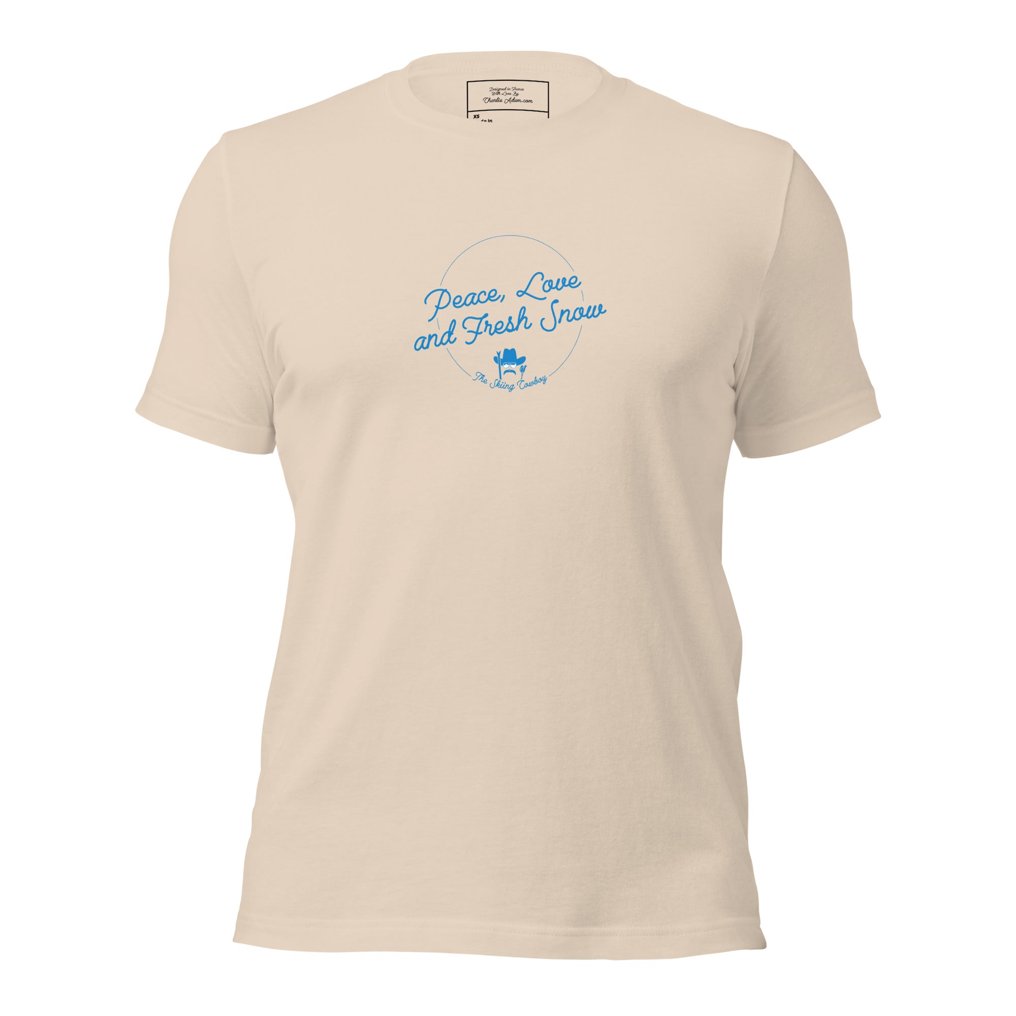 T-shirt en coton unisexe Peace, Love and Fresh Snow sur couleurs claires