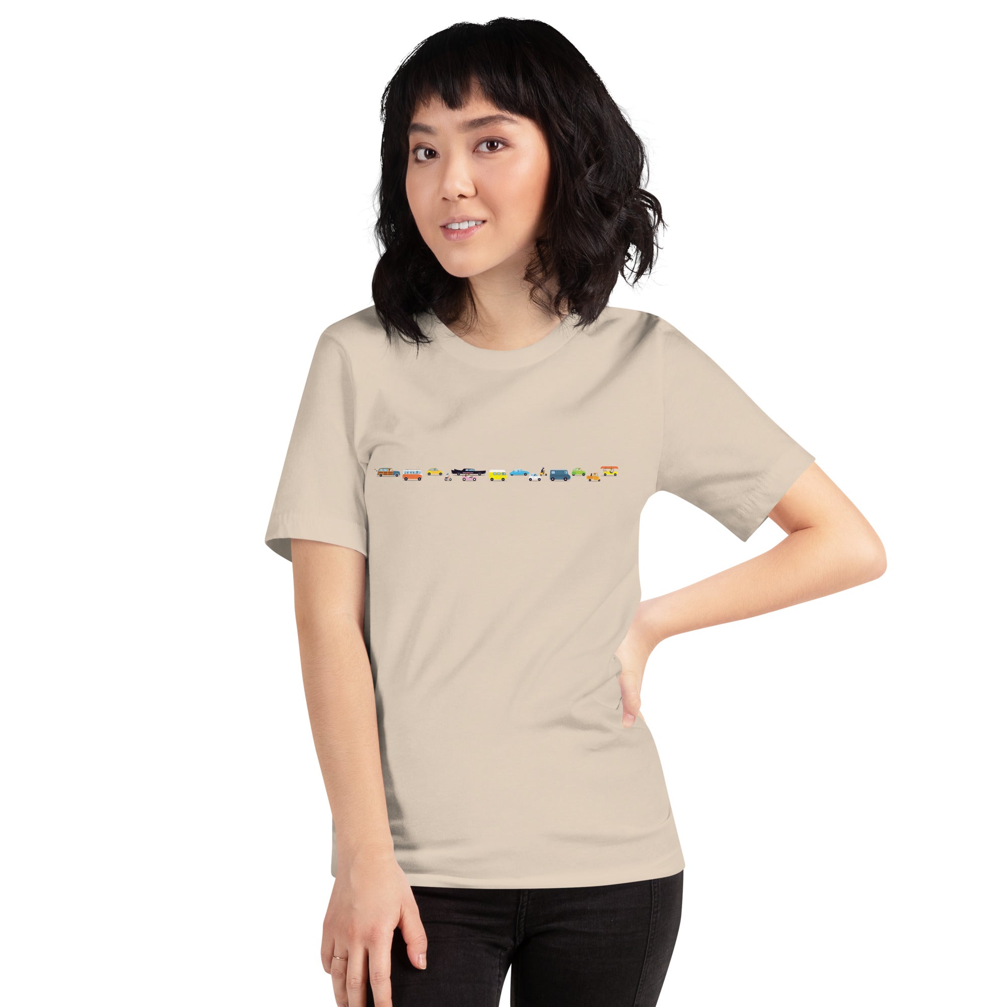 T-shirt en coton unisexe Vintage Cars Traffic Jam sur couleurs claires