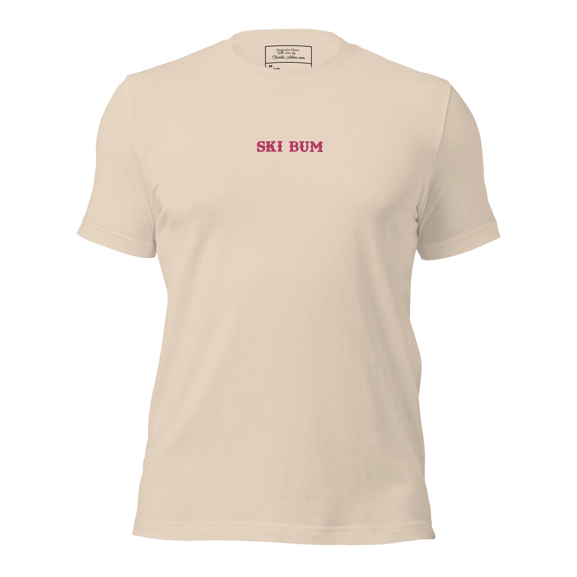 T-shirt en coton unisexe Ski Bum Flamingo brodé sur couleurs claires